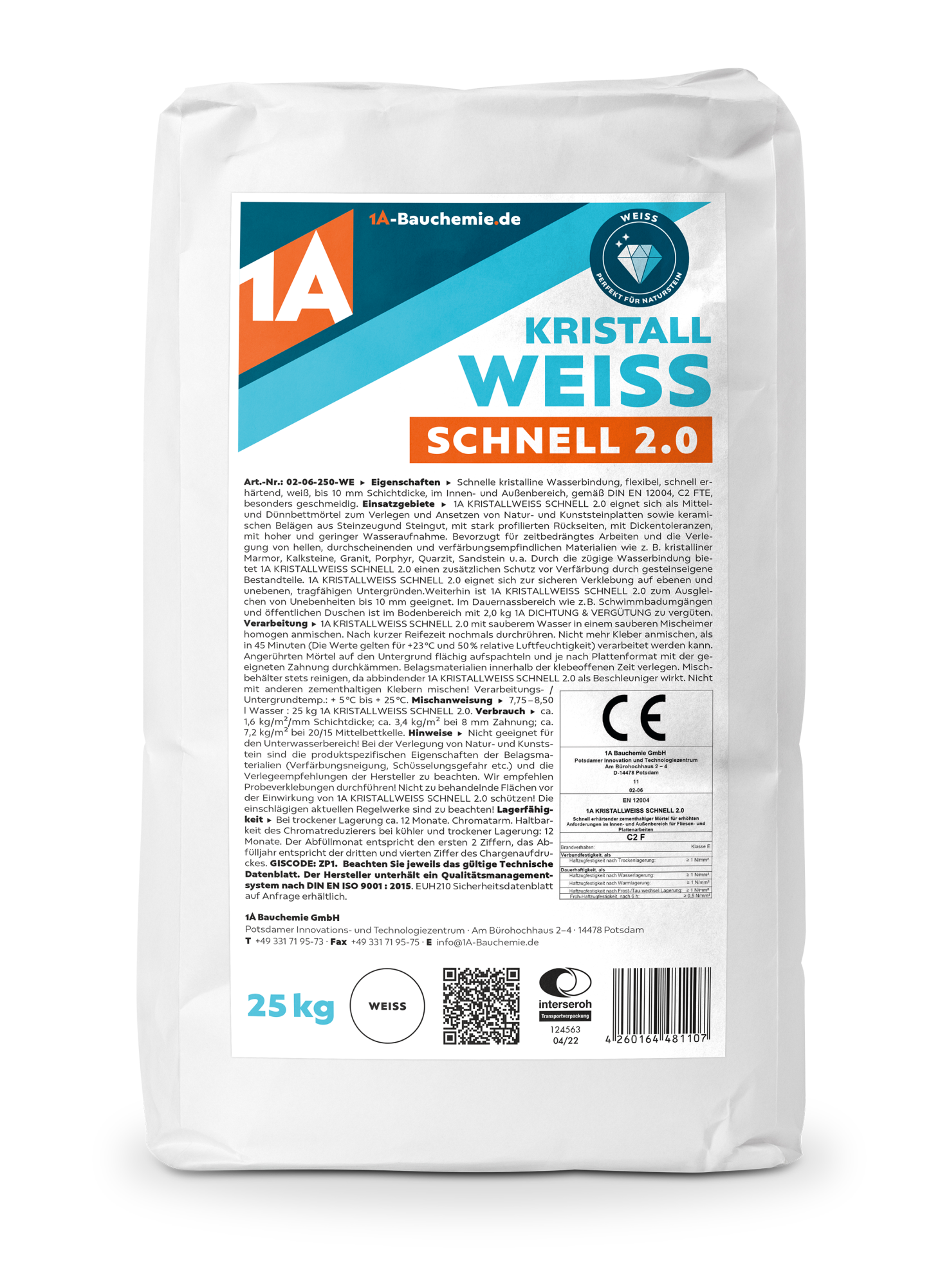 1A KRISTALLWEISS schnell 2.0 25kg Natursteinkleber