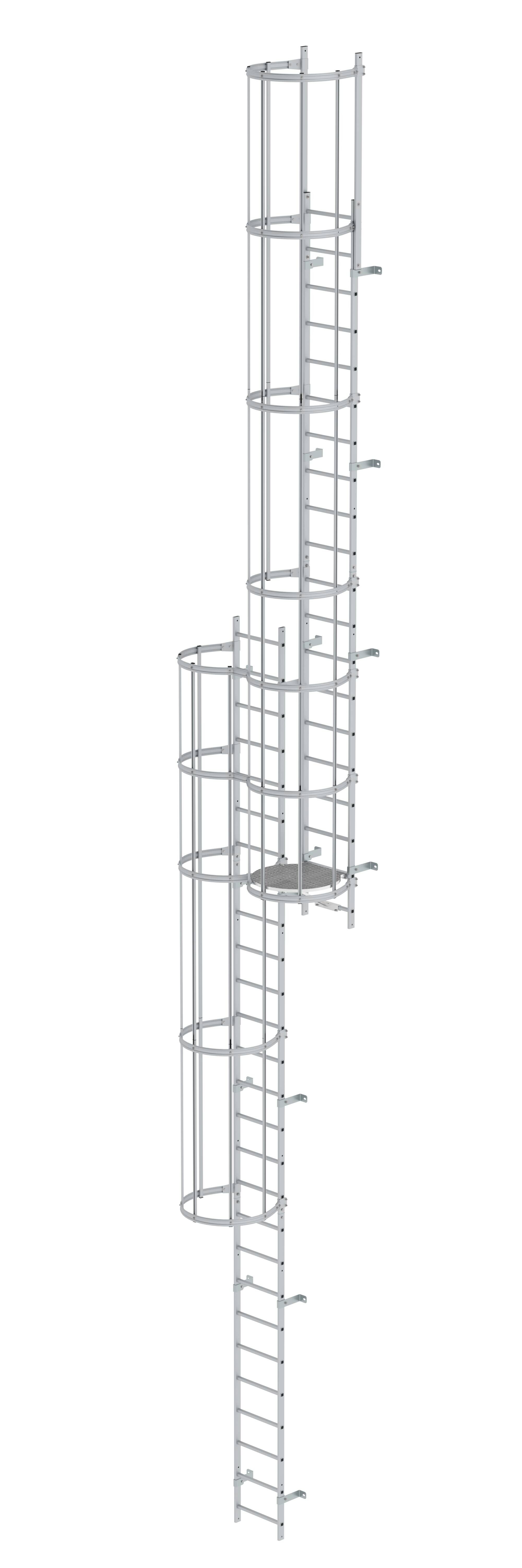 Mehrzügige Steigleiter mit Rückenschutz (Notleiter) Aluminium eloxiert 12,12m