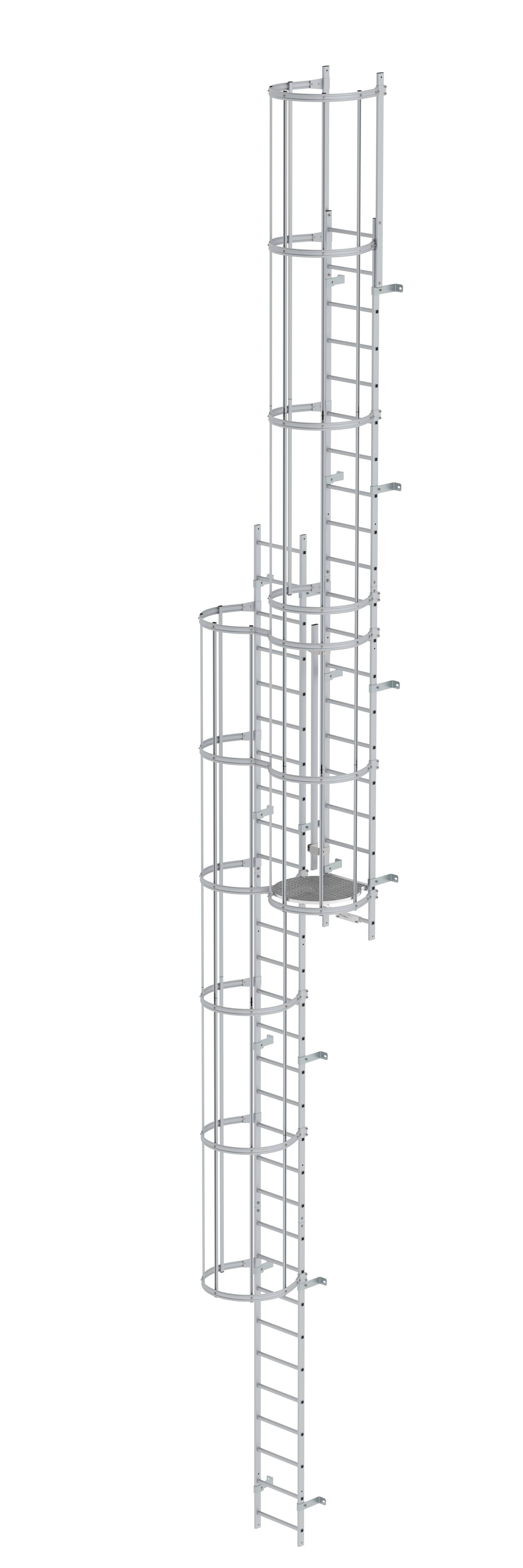 Mehrzügige Steigleiter mit Rückenschutz (Maschinen) Aluminium eloxiert 12,12m