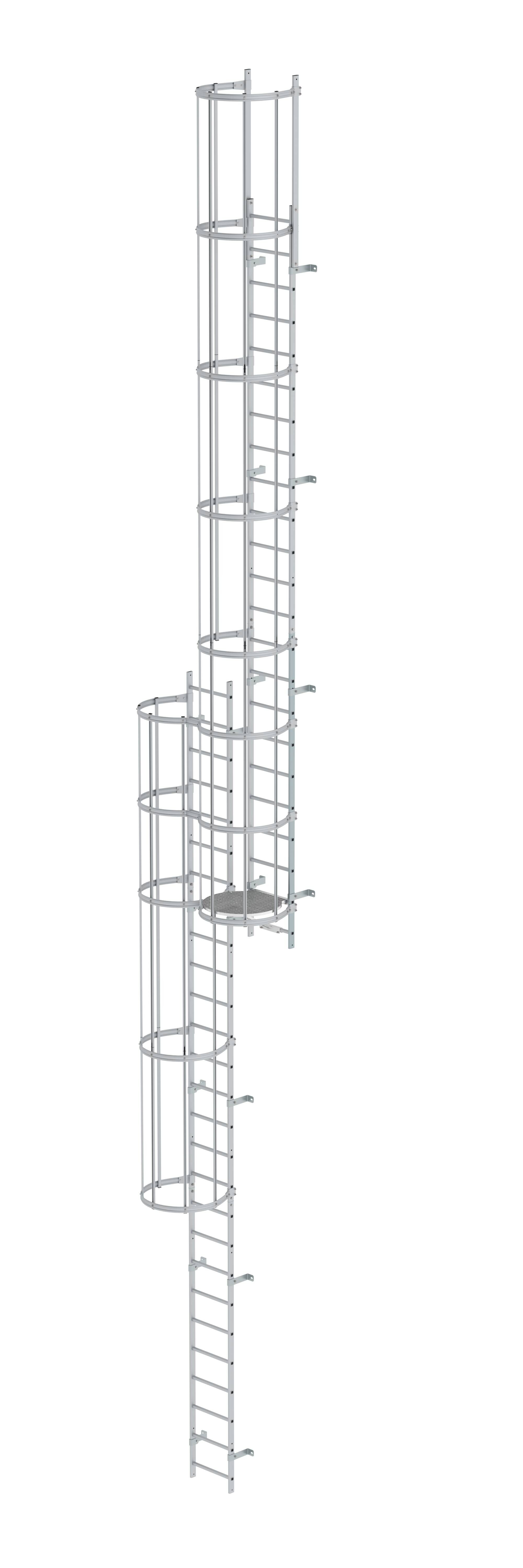 Mehrzügige Steigleiter mit Rückenschutz (Notleiter) Aluminium eloxiert 12,96m