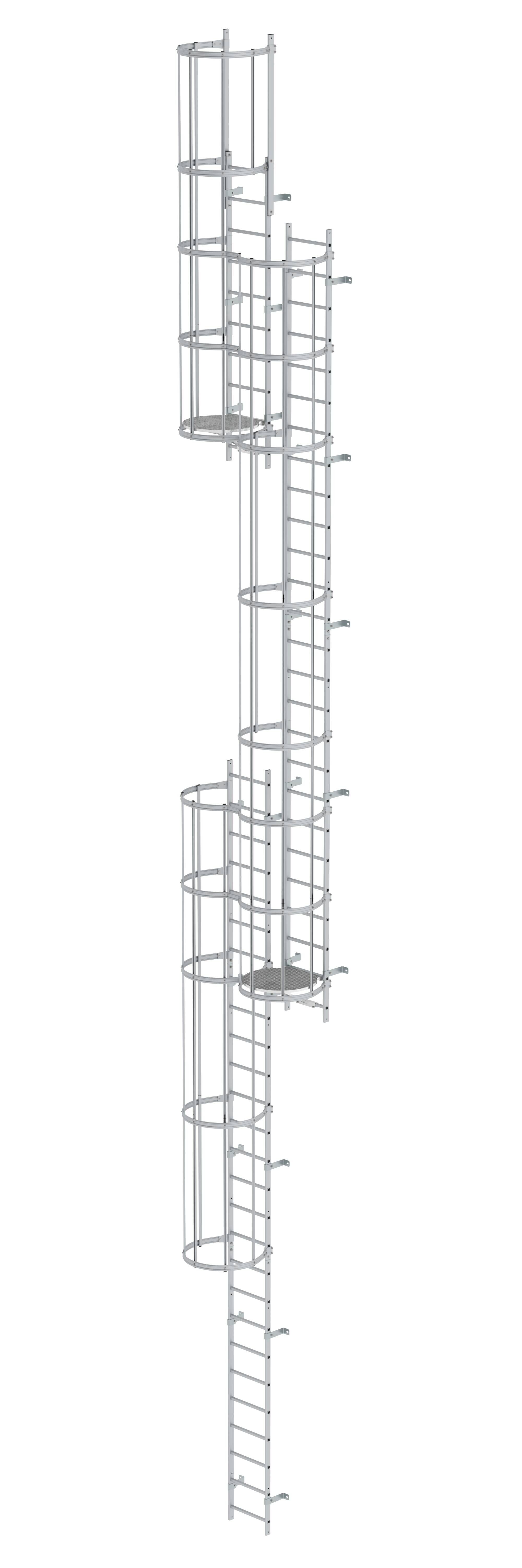Mehrzügige Steigleiter mit Rückenschutz (Notleiter) Aluminium eloxiert 14,36m