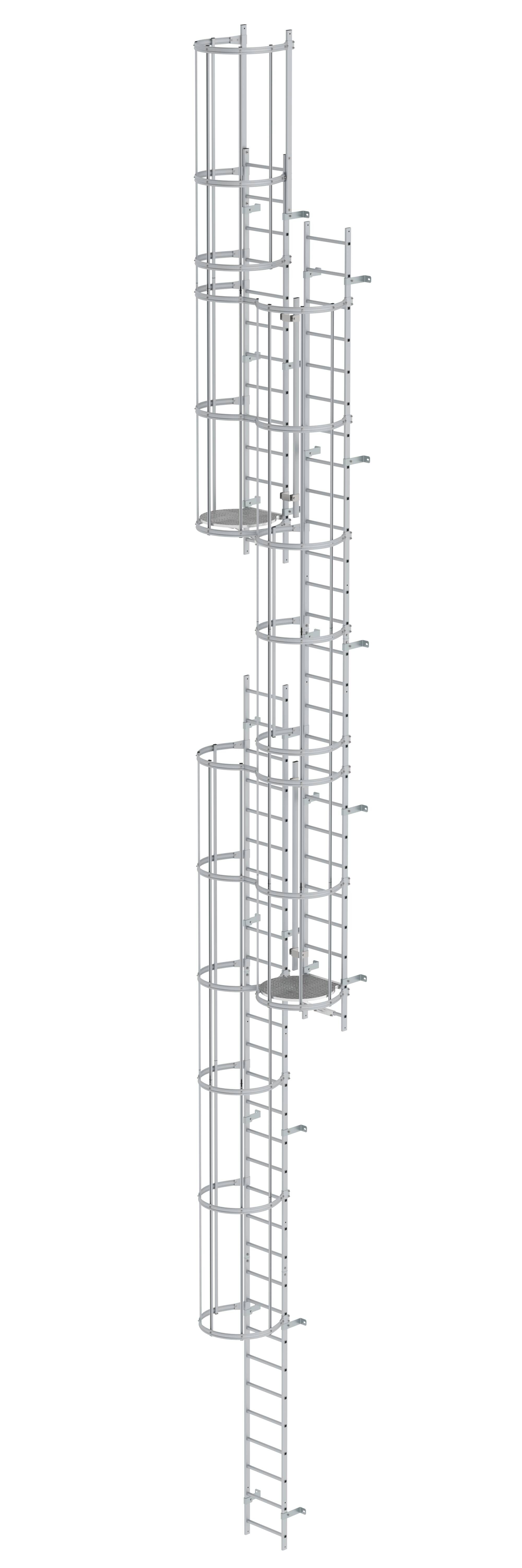 Mehrzügige Steigleiter mit Rückenschutz (Maschinen) Aluminium eloxiert 14,36m