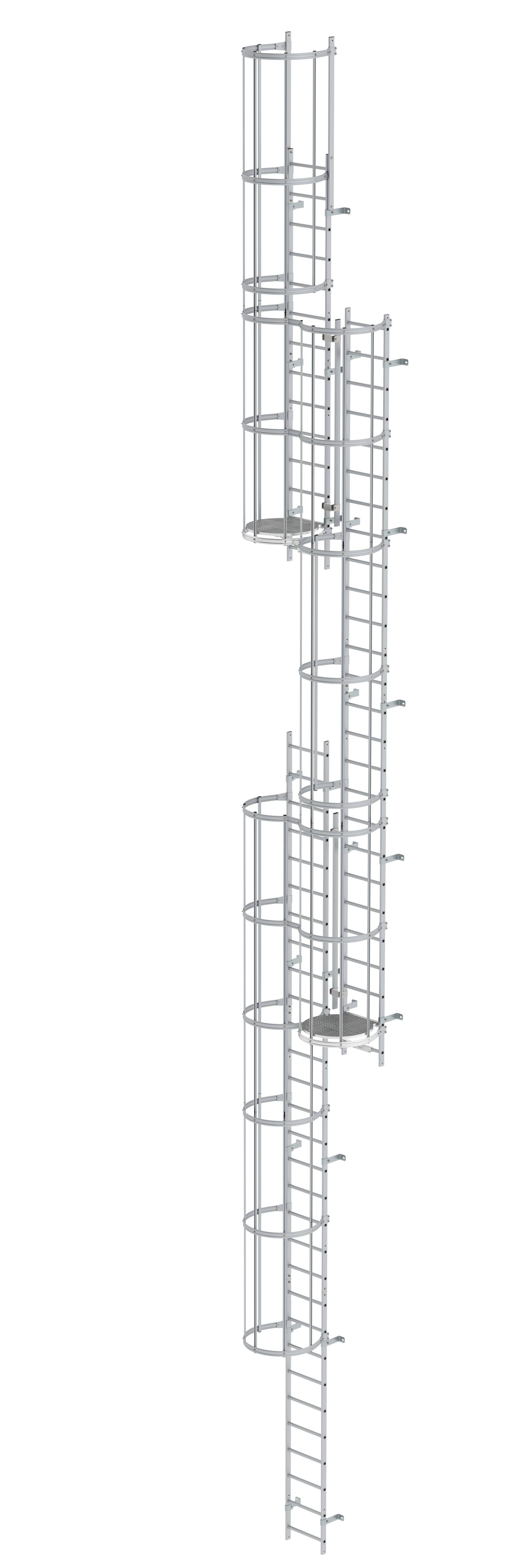 Mehrzügige Steigleiter mit Rückenschutz (Maschinen) Aluminium eloxiert 15,20m