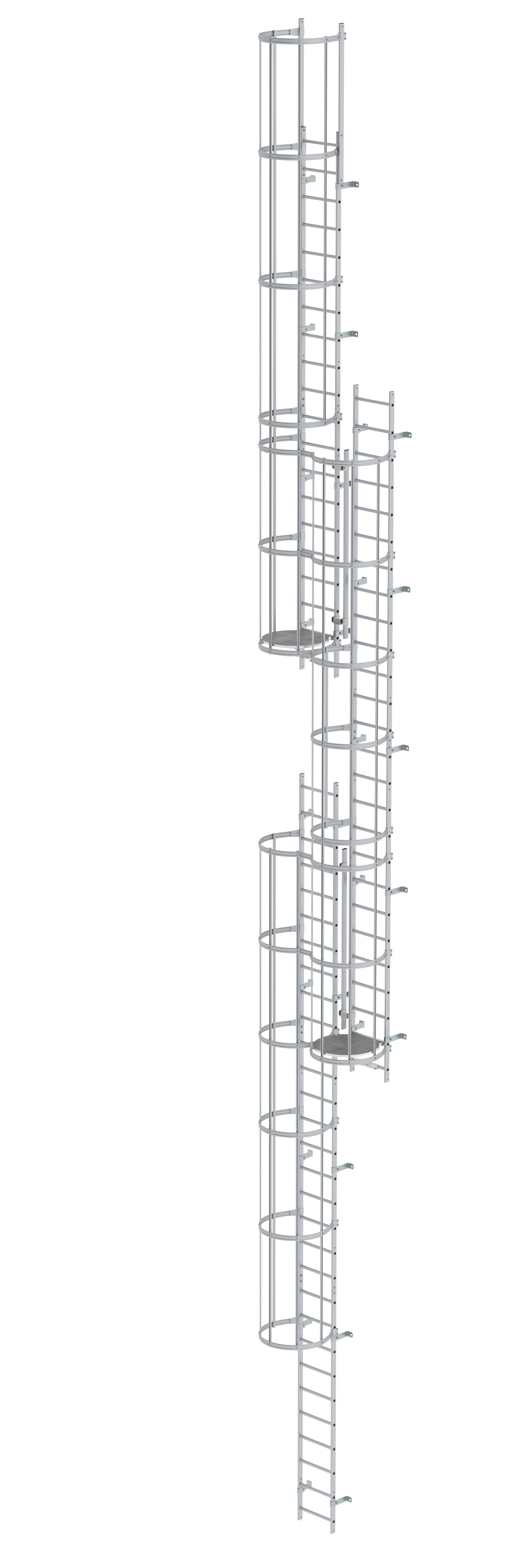 Mehrzügige Steigleiter mit Rückenschutz (Maschinen) Aluminium eloxiert 16,32m
