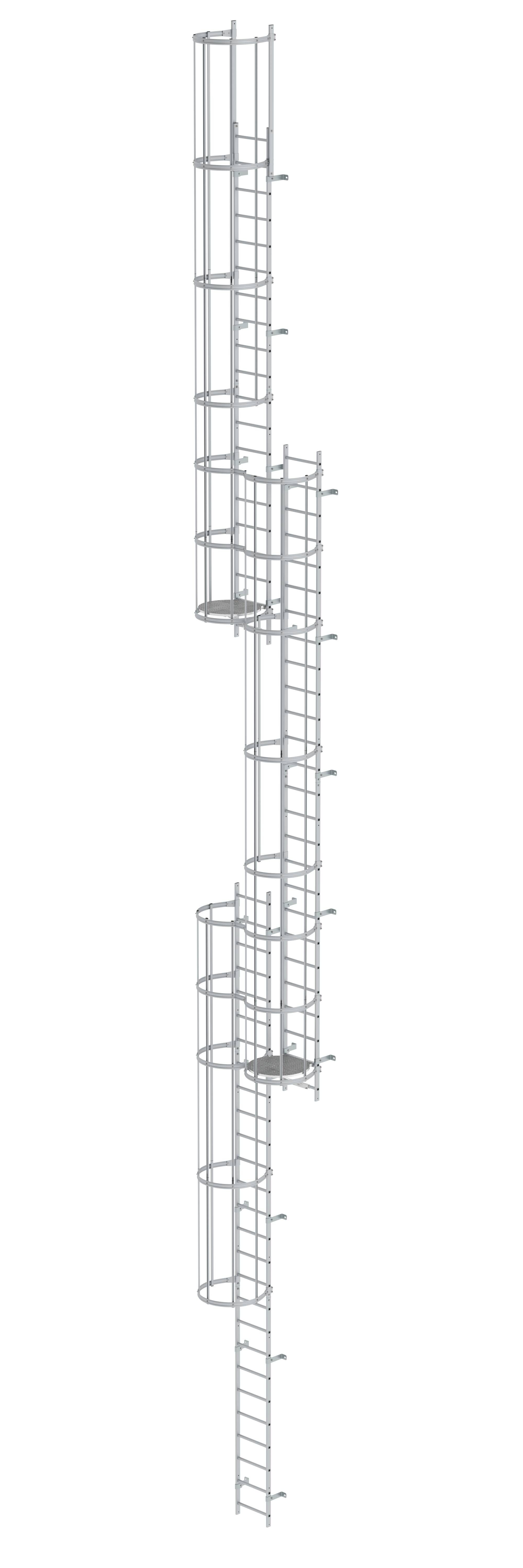 Mehrzügige Steigleiter mit Rückenschutz (Notleiter) Aluminium eloxiert 17,16m