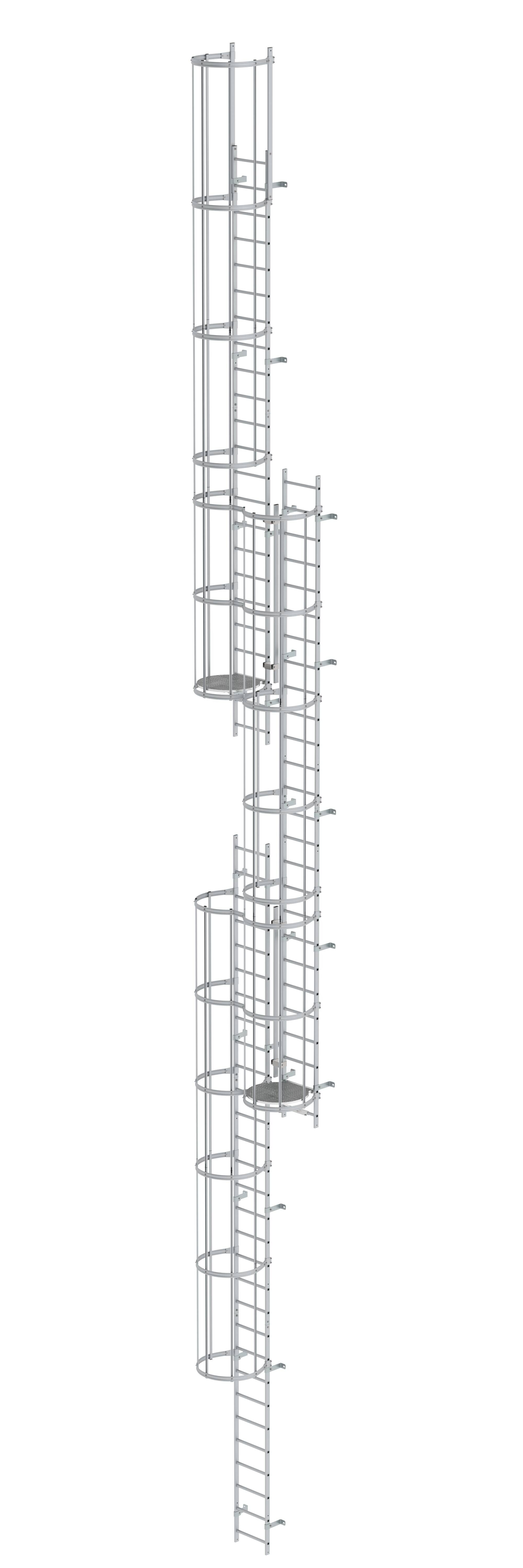 Mehrzügige Steigleiter mit Rückenschutz (Maschinen) Aluminium blank 17,16m