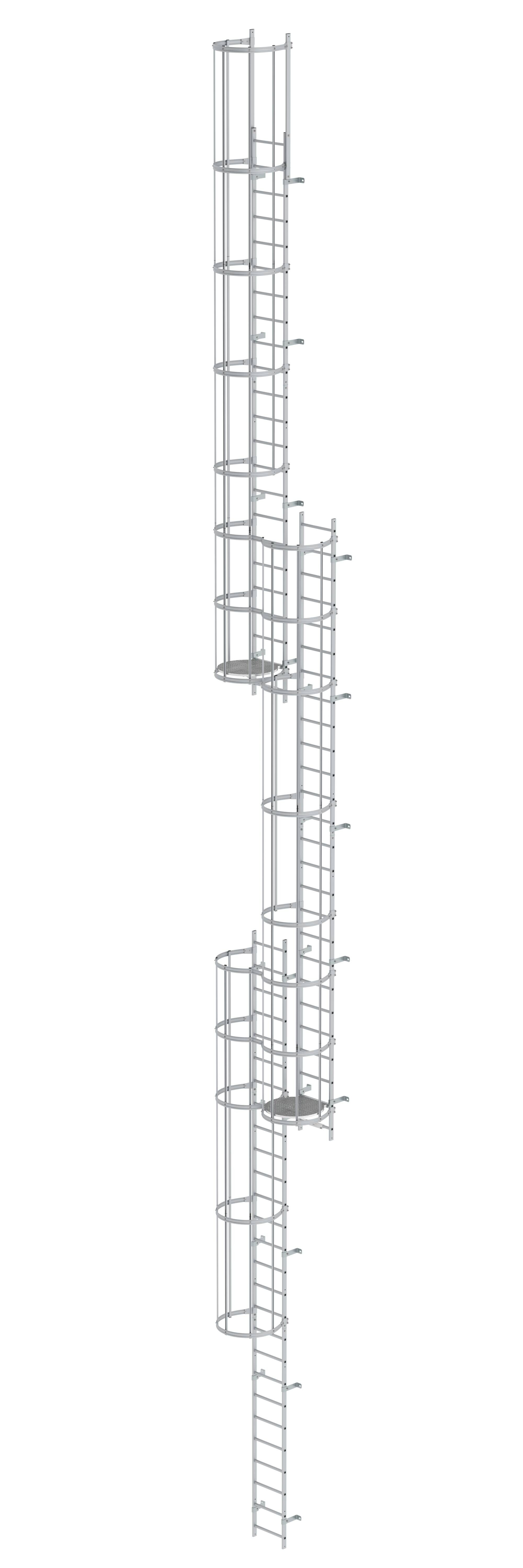 Mehrzügige Steigleiter mit Rückenschutz (Notleiter) Aluminium eloxiert 18,00m