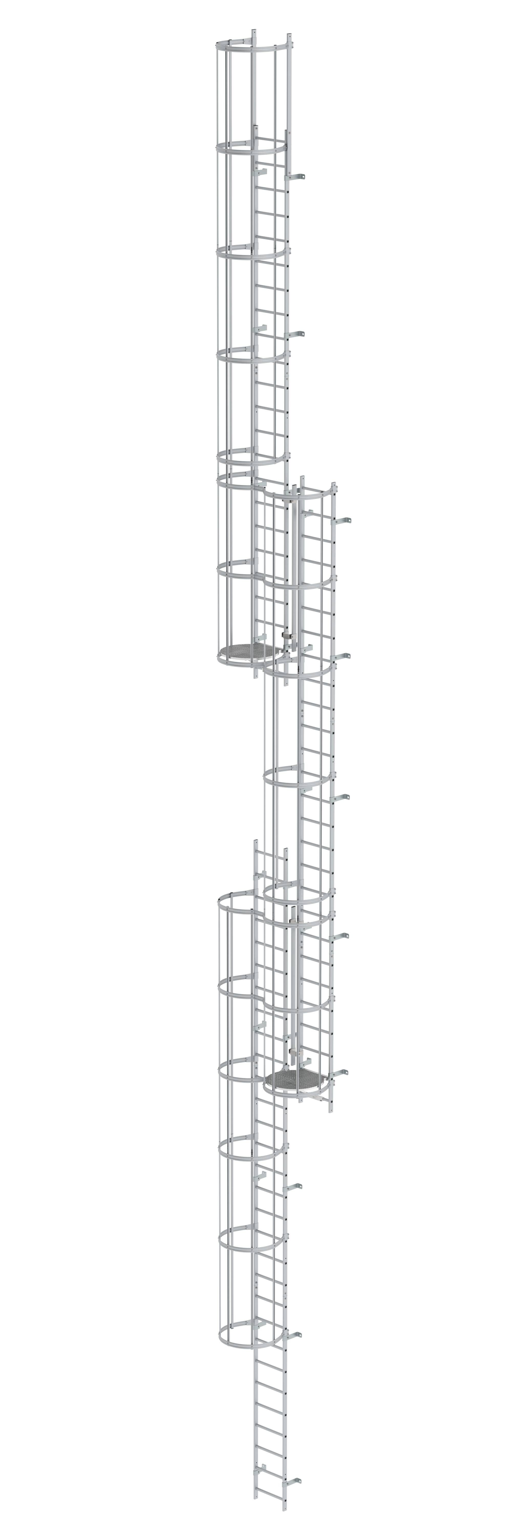 Mehrzügige Steigleiter mit Rückenschutz (Maschinen) Aluminium eloxiert 18,00m