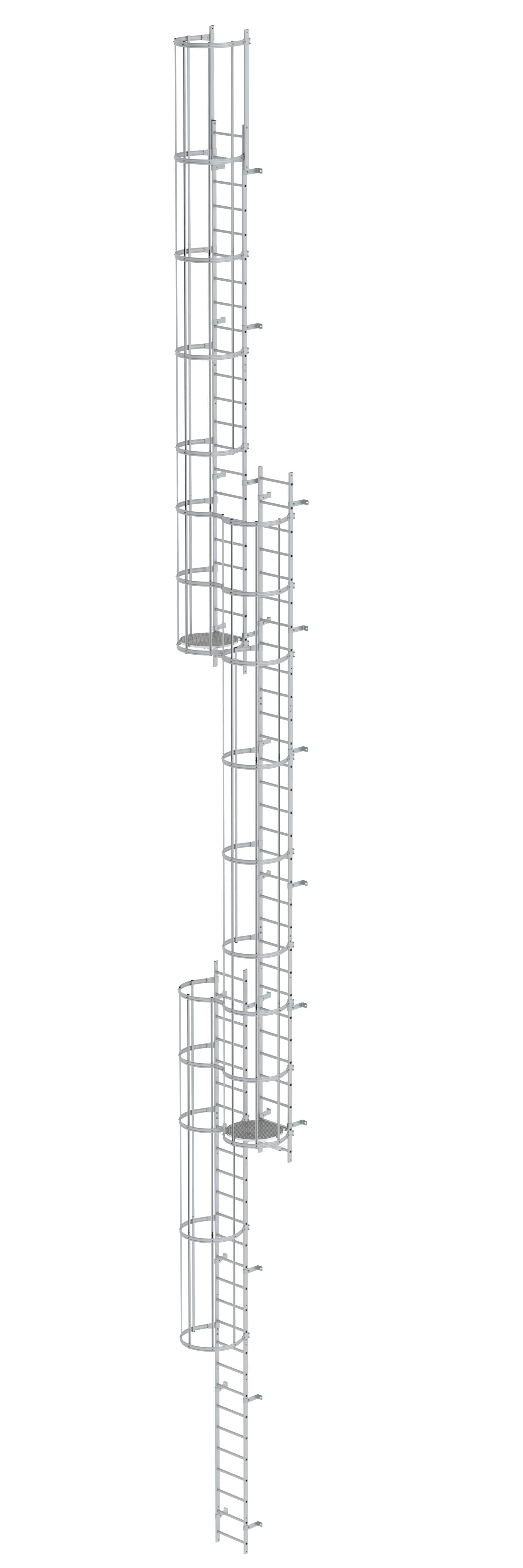 Mehrzügige Steigleiter mit Rückenschutz (Notleiter) Aluminium eloxiert 18,84m