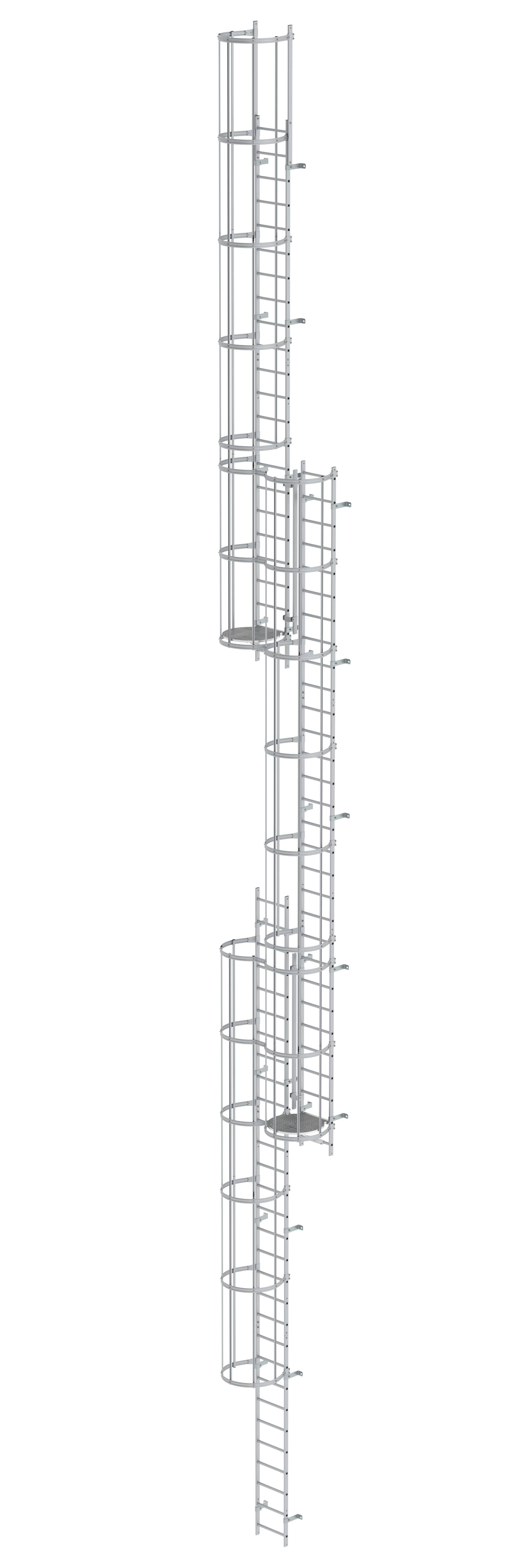 Mehrzügige Steigleiter mit Rückenschutz (Maschinen) Aluminium blank 18,84m