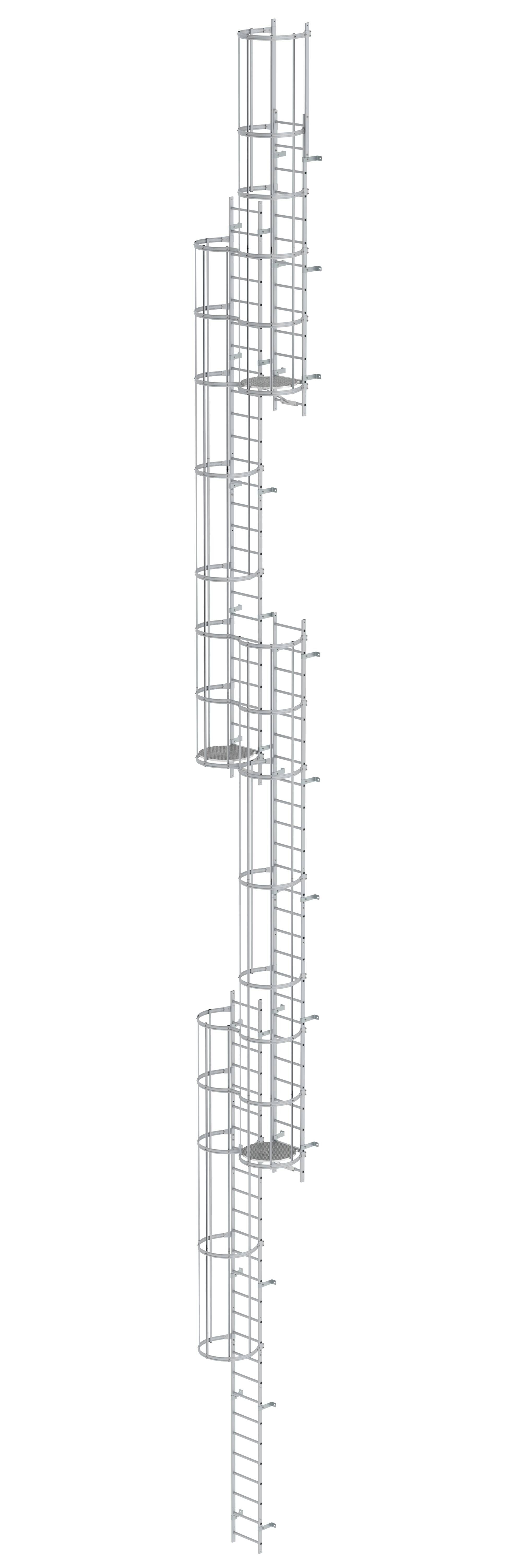 Mehrzügige Steigleiter mit Rückenschutz (Notleiter) Aluminium eloxiert 19,96m