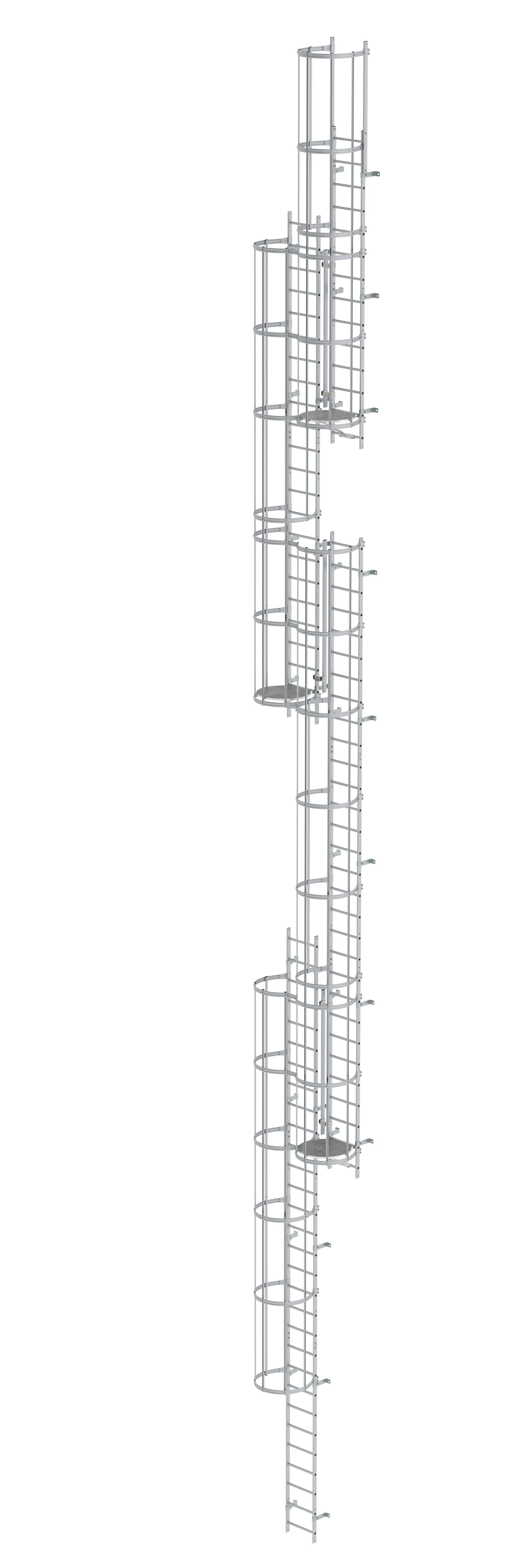 Mehrzügige Steigleiter mit Rückenschutz (Maschinen) Aluminium blank 19,96m