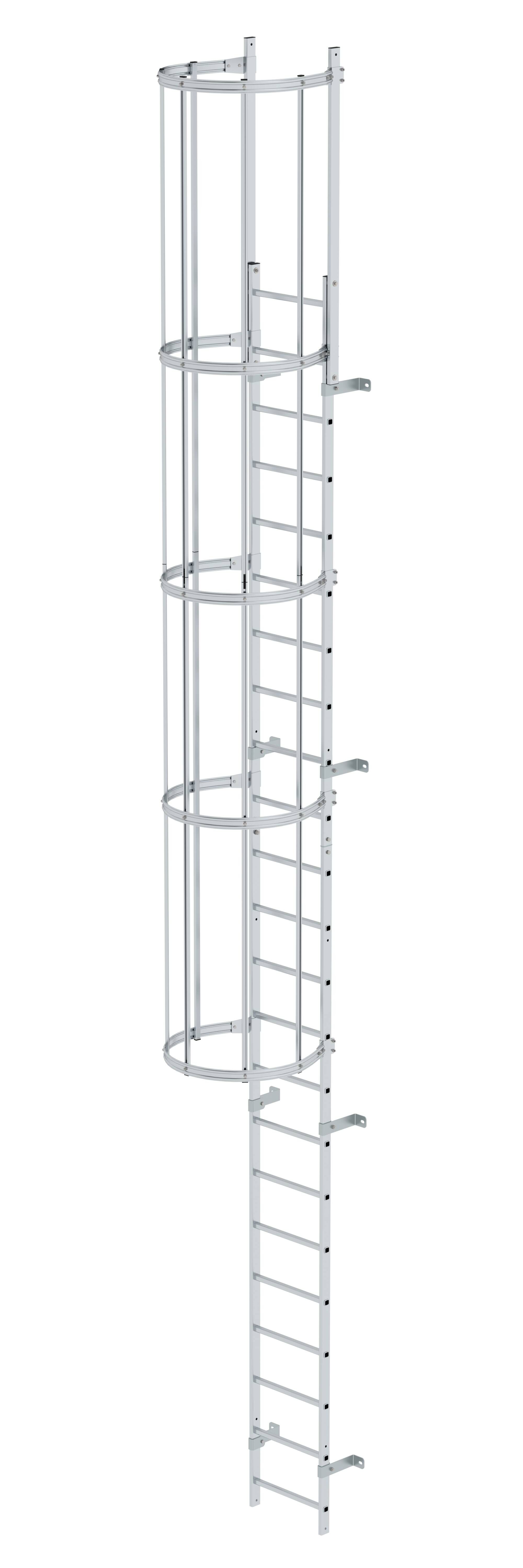 Einzügige Steigleiter mit Rückenschutz Aluminium blank 7,64m