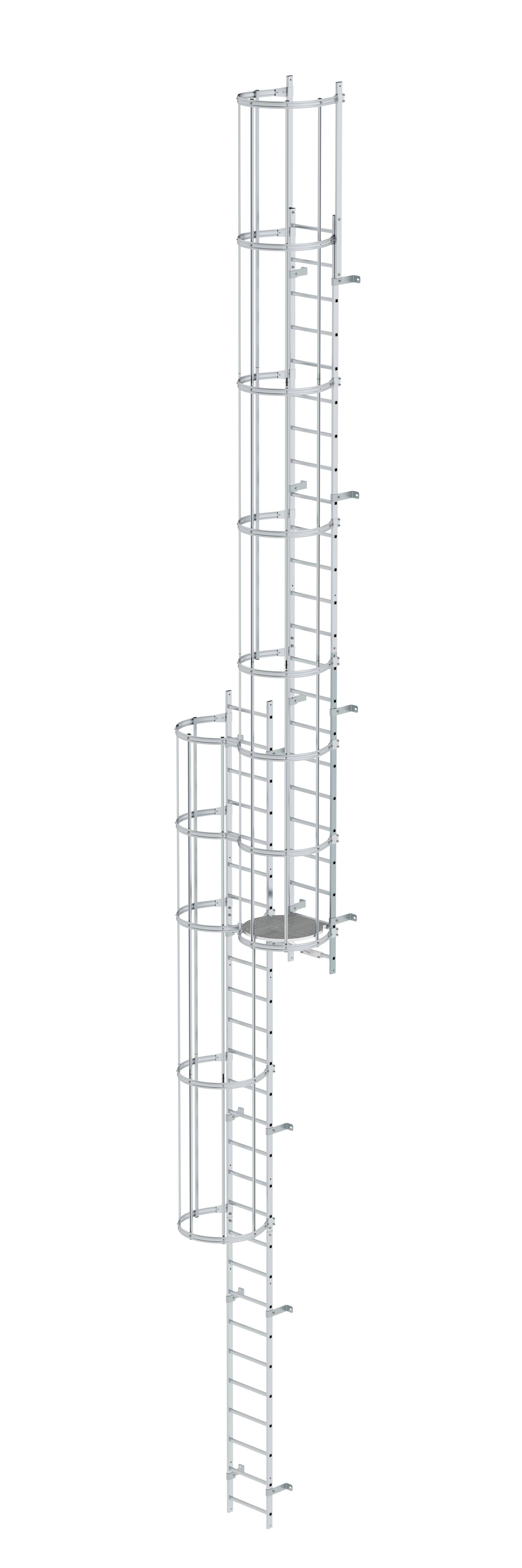 Mehrzügige Steigleiter mit Rückenschutz (Notleiter) Aluminium blank 12,96m