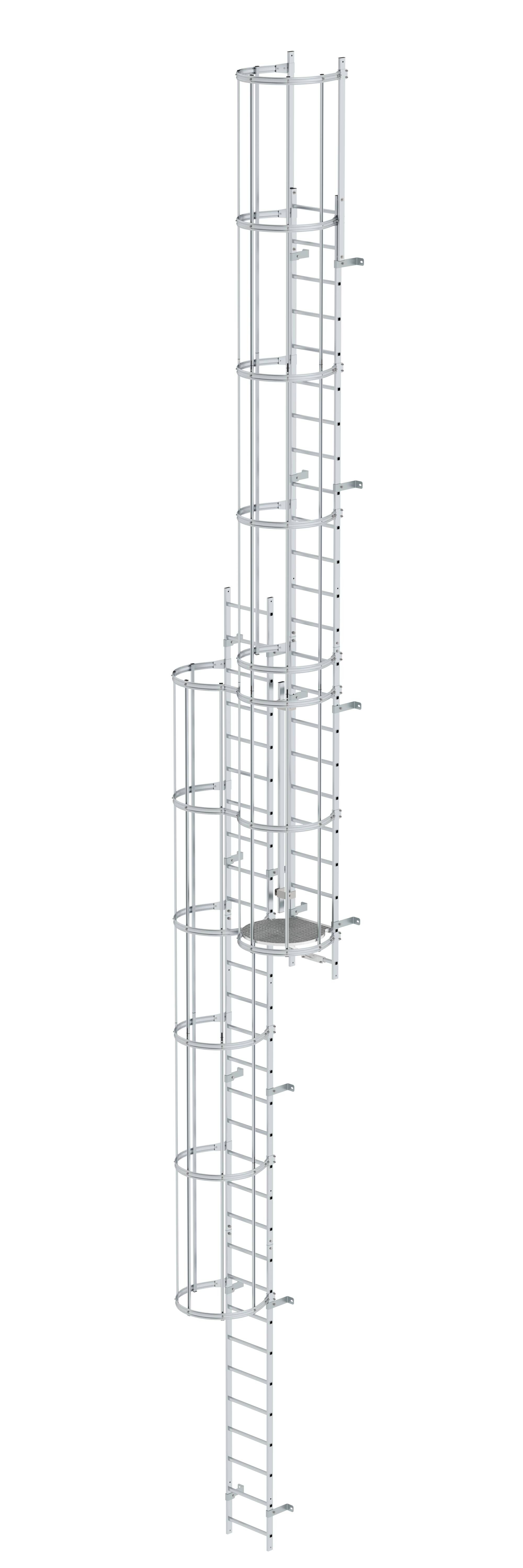 Mehrzügige Steigleiter mit Rückenschutz (Maschinen) Aluminium blank 12,96m