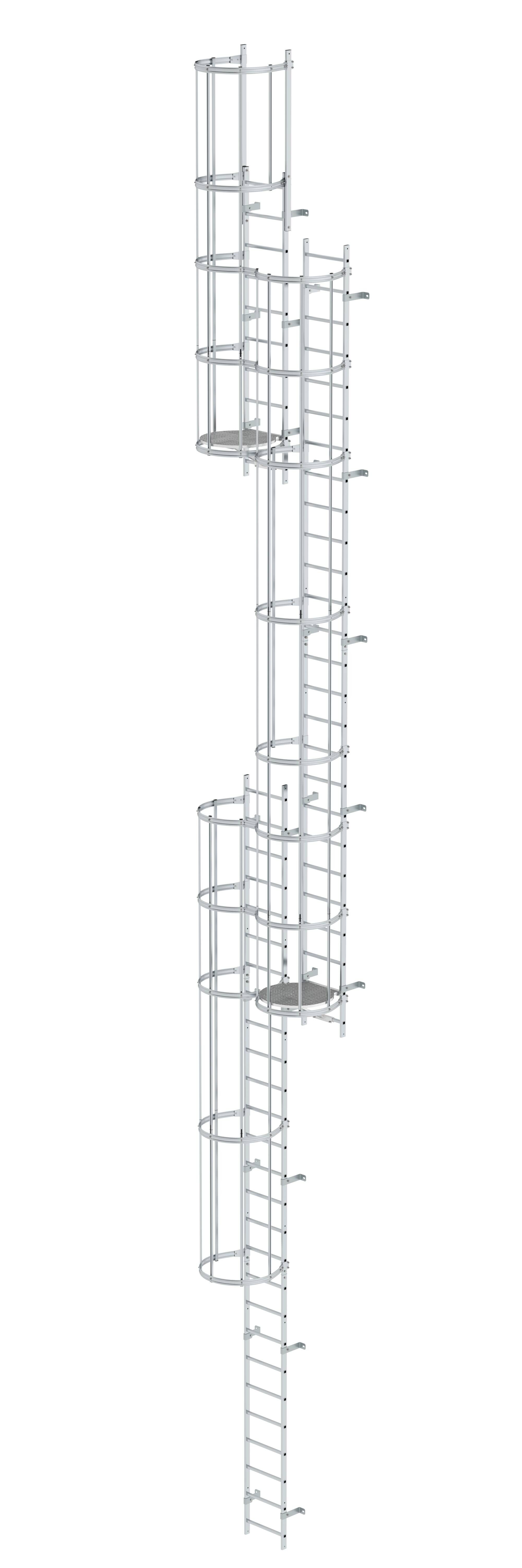 Mehrzügige Steigleiter mit Rückenschutz (Notleiter) Aluminium blank 14,36m