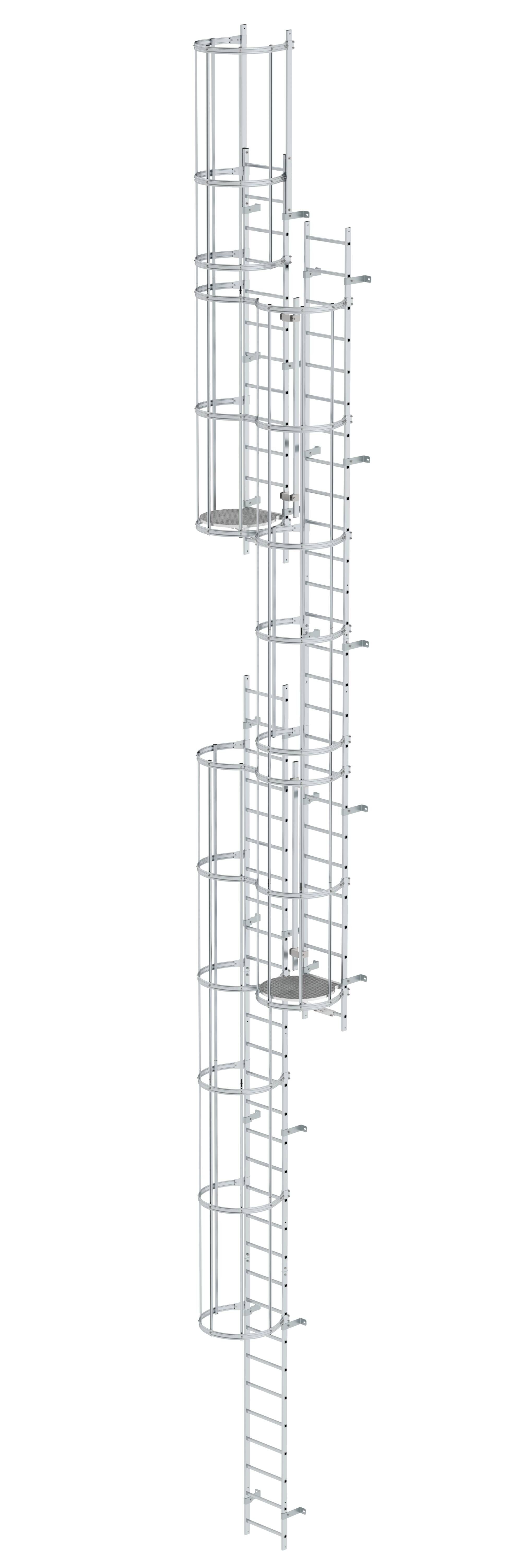 Mehrzügige Steigleiter mit Rückenschutz (Maschinen) Aluminium blank 14,36m