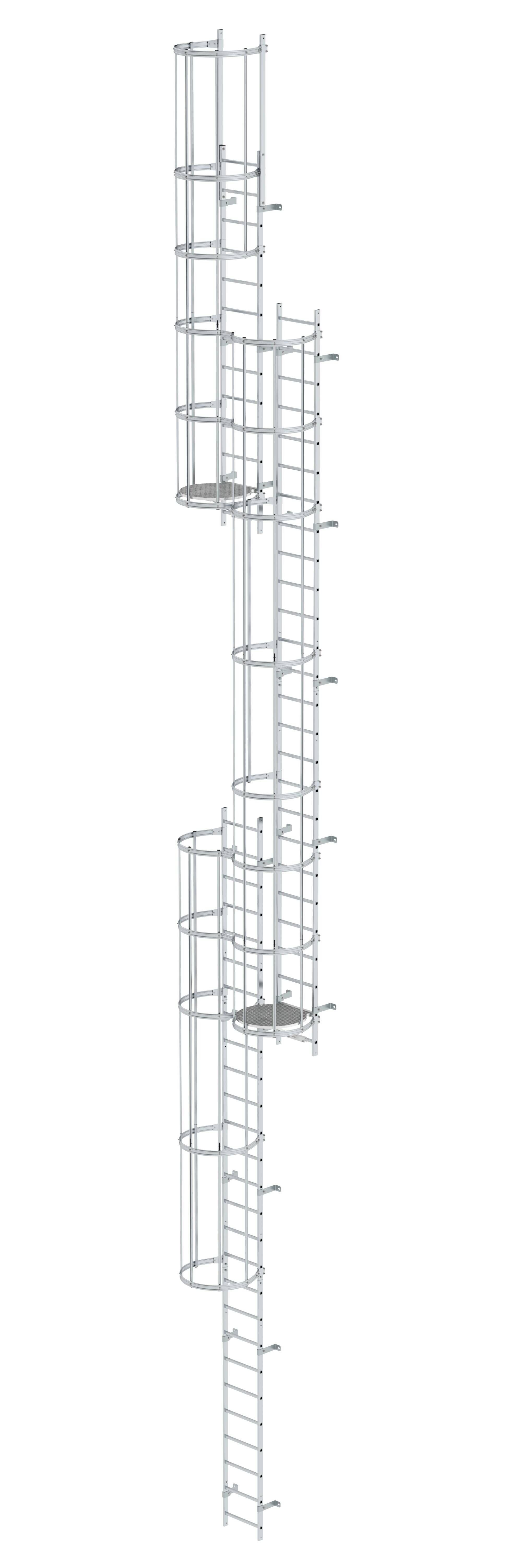 Mehrzügige Steigleiter mit Rückenschutz (Notleiter) Aluminium blank 15,20m