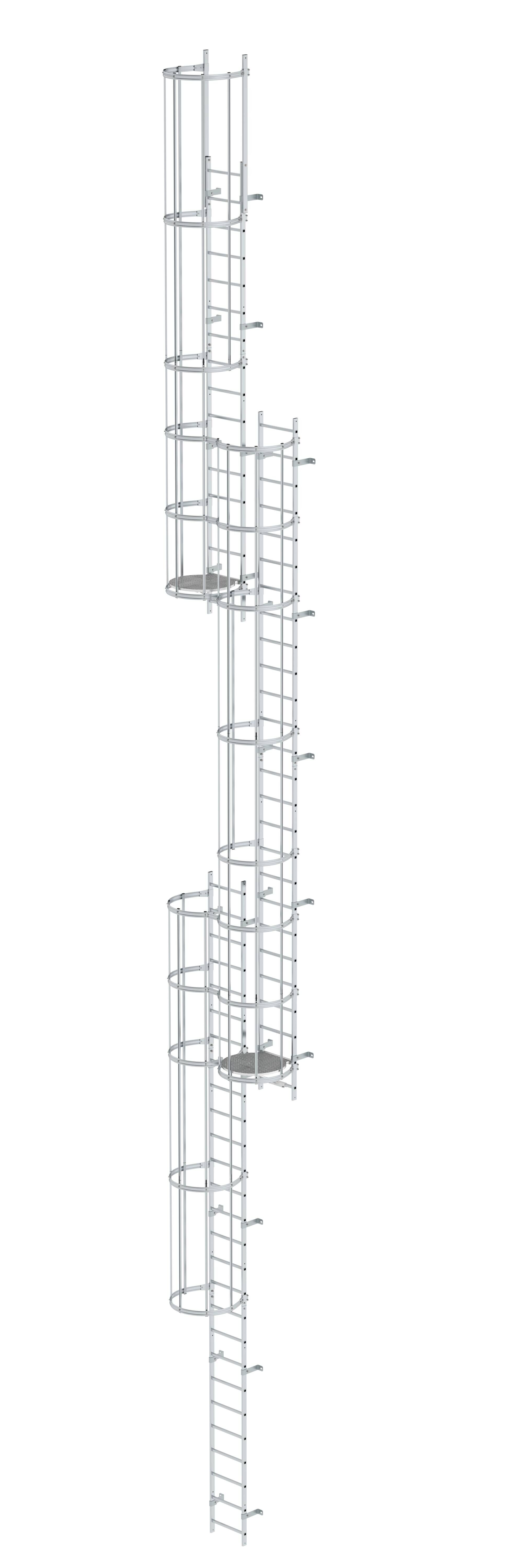 Mehrzügige Steigleiter mit Rückenschutz (Notleiter) Aluminium blank 16,32m