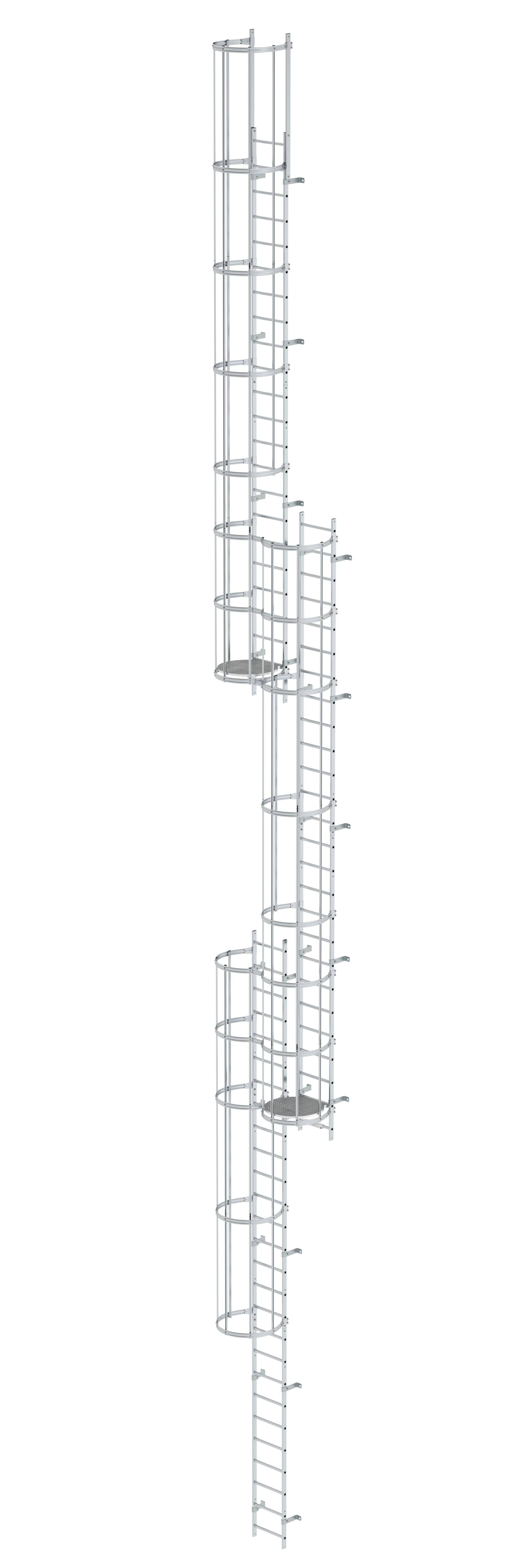 Mehrzügige Steigleiter mit Rückenschutz (Notleiter) Aluminium blank 18,00m