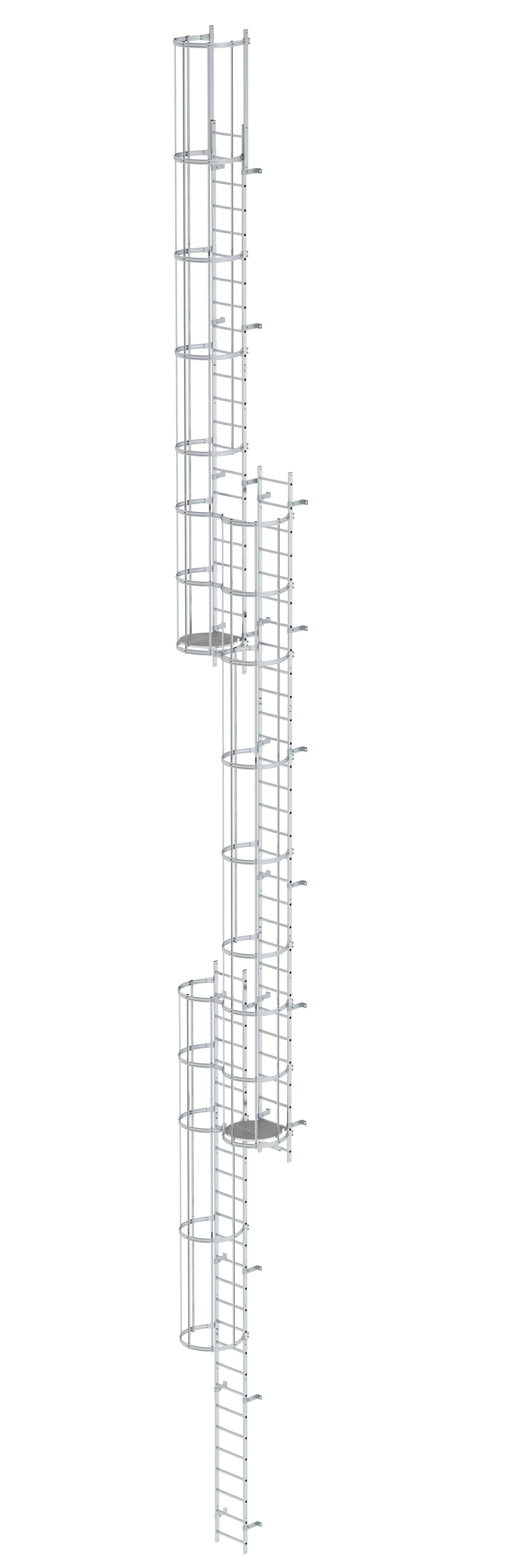Mehrzügige Steigleiter mit Rückenschutz (Notleiter) Aluminium blank 18,84m