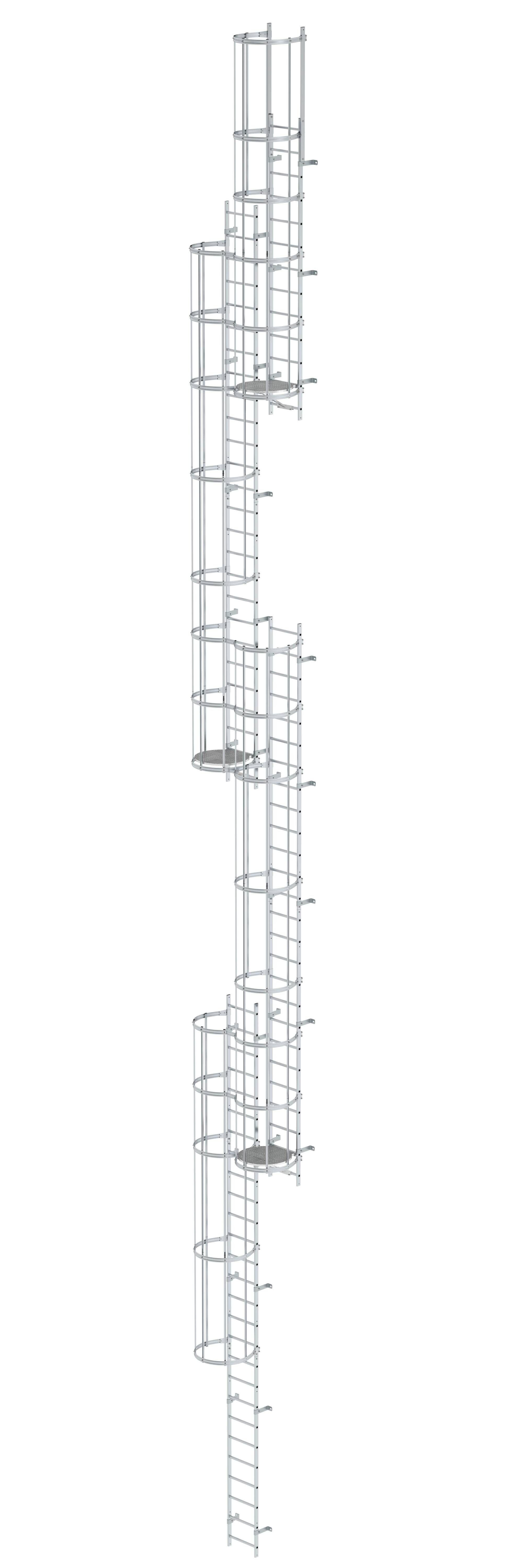 Mehrzügige Steigleiter mit Rückenschutz (Notleiter) Aluminium blank 19,96m