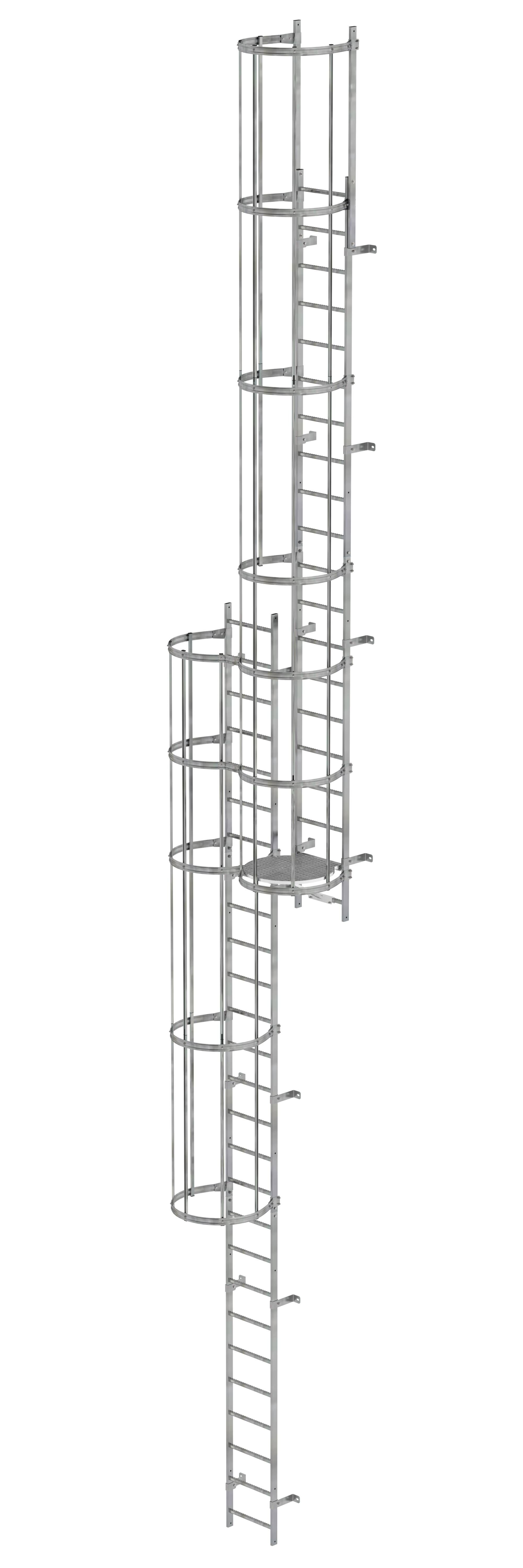 Mehrzügige Steigleiter mit Rückenschutz (Notleiter) Stahl verzinkt 12,12m