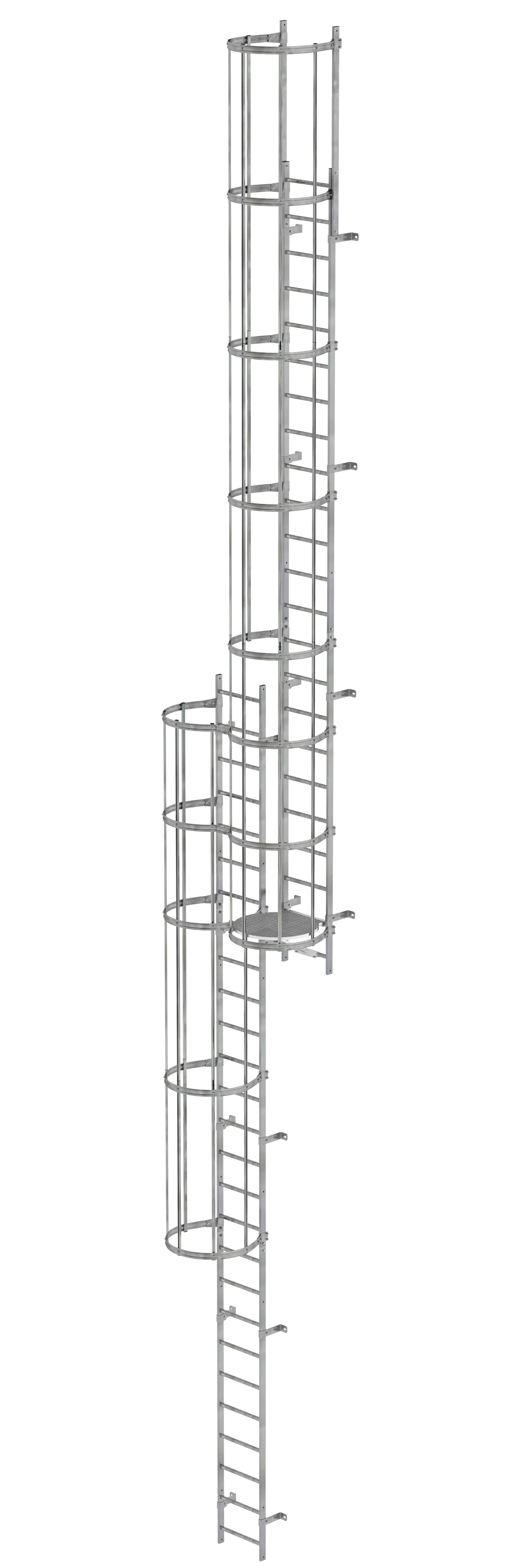 Mehrzügige Steigleiter mit Rückenschutz (Notleiter) Stahl verzinkt 12,96m