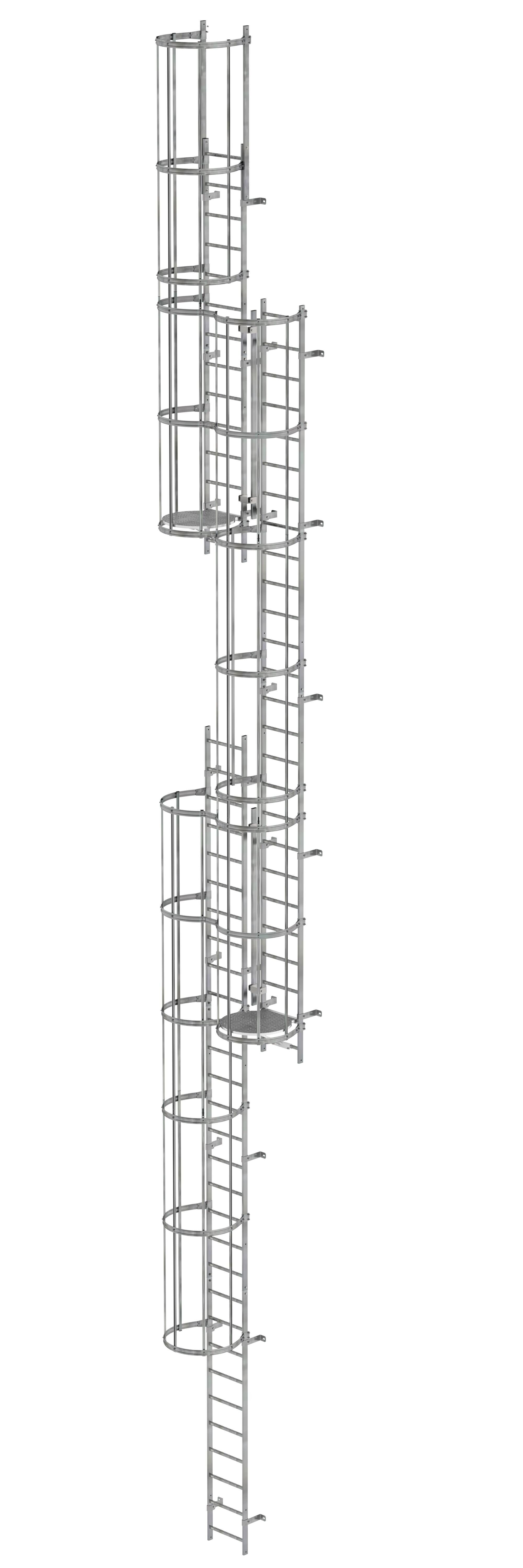 Mehrzügige Steigleiter mit Rückenschutz (Maschinen) Stahl verzinkt 15,20m