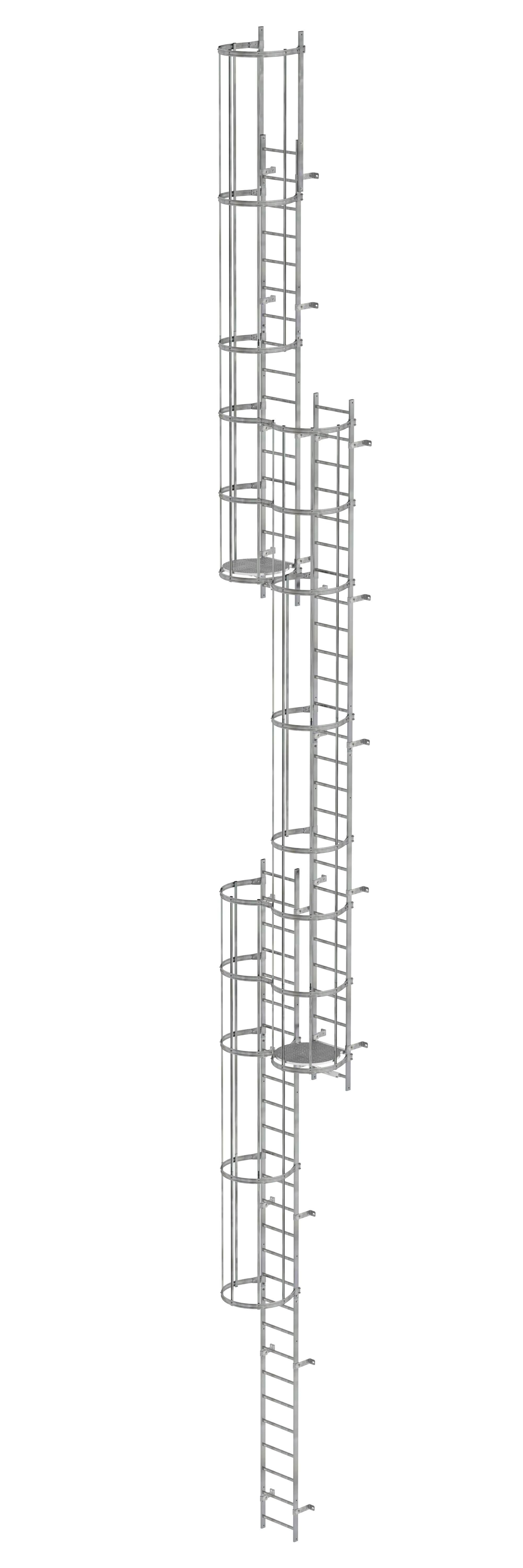 Mehrzügige Steigleiter mit Rückenschutz (Notleiter) Stahl verzinkt 16,32m