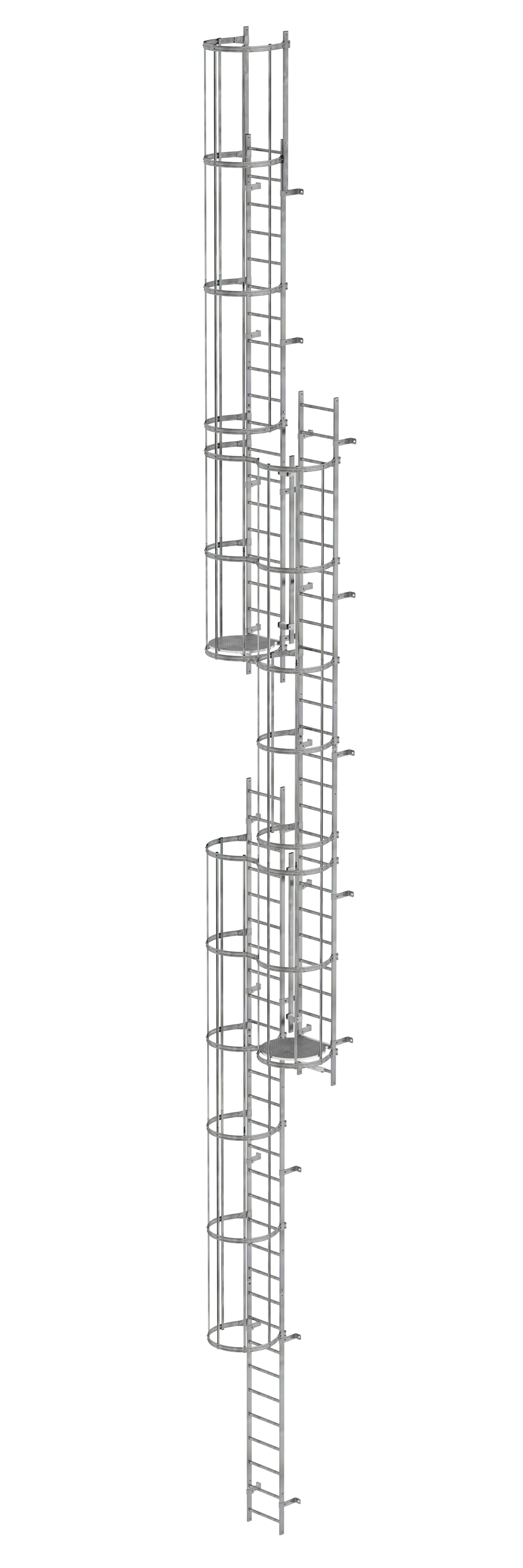 Mehrzügige Steigleiter mit Rückenschutz (Maschinen) Stahl verzinkt 16,32m