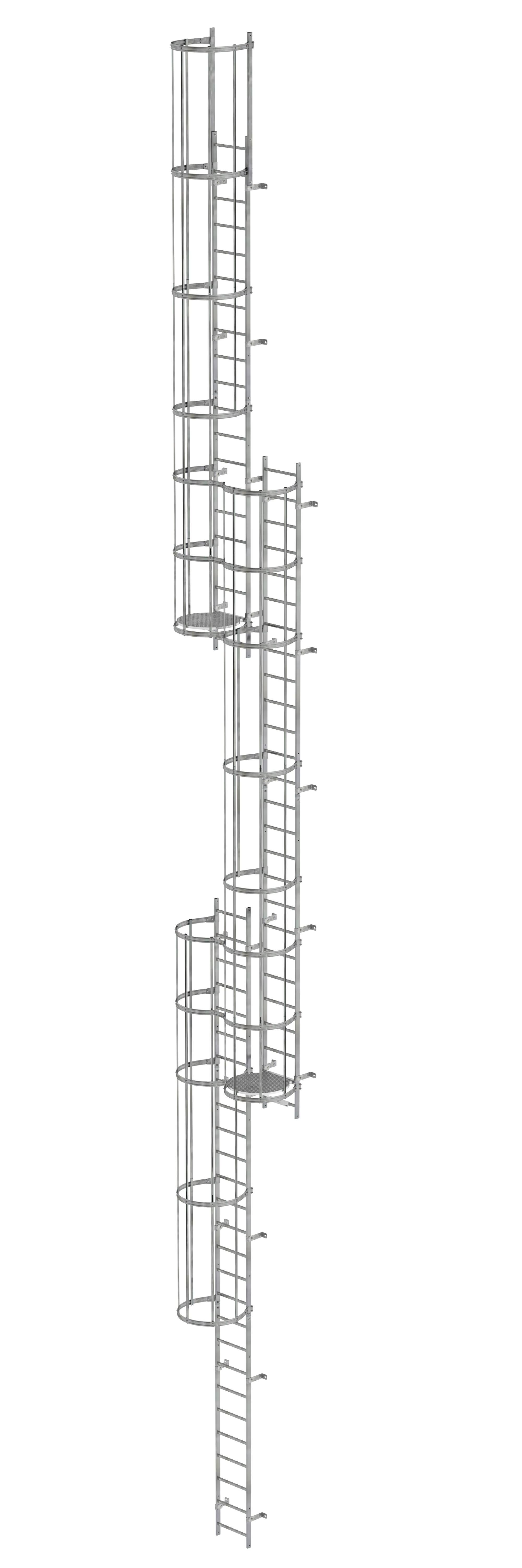Mehrzügige Steigleiter mit Rückenschutz (Notleiter) Stahl verzinkt 17,16m