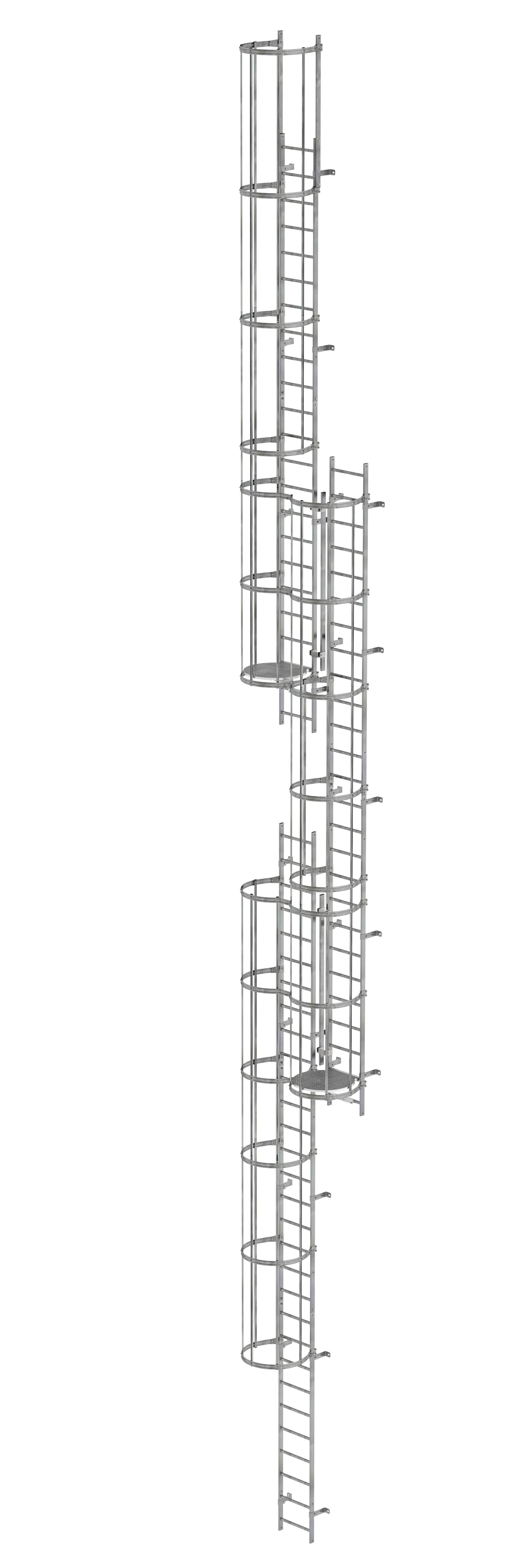 Mehrzügige Steigleiter mit Rückenschutz (Maschinen) Stahl verzinkt 17,16m