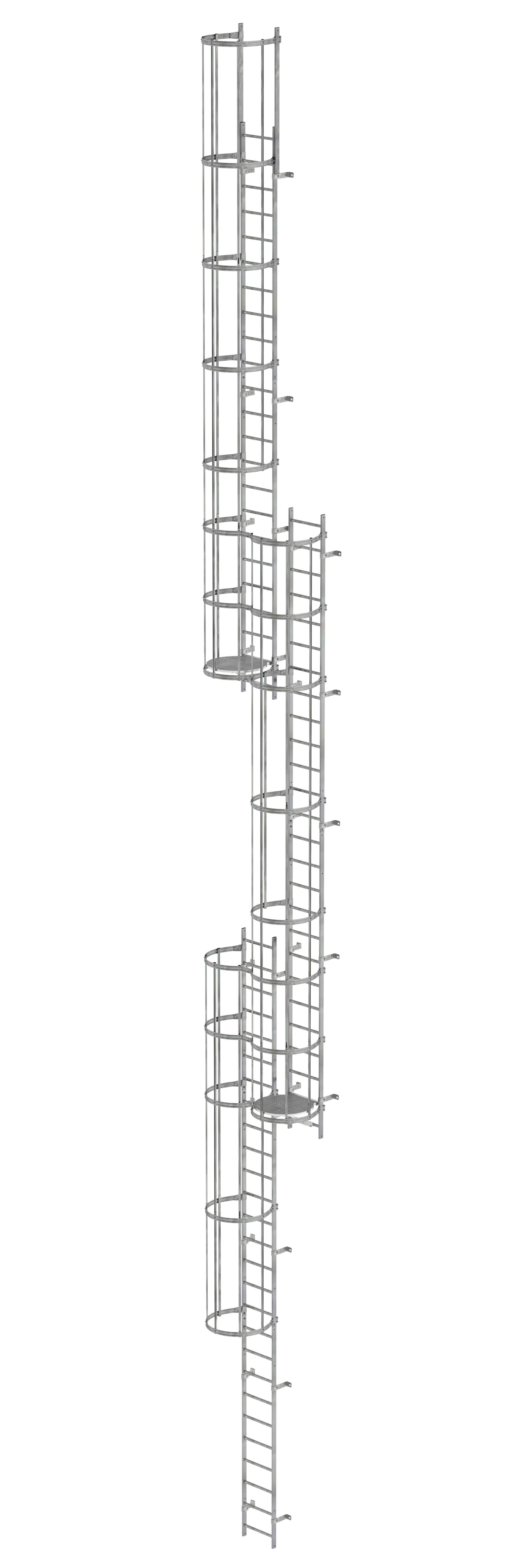 Mehrzügige Steigleiter mit Rückenschutz (Notleiter) Stahl verzinkt 18,00m