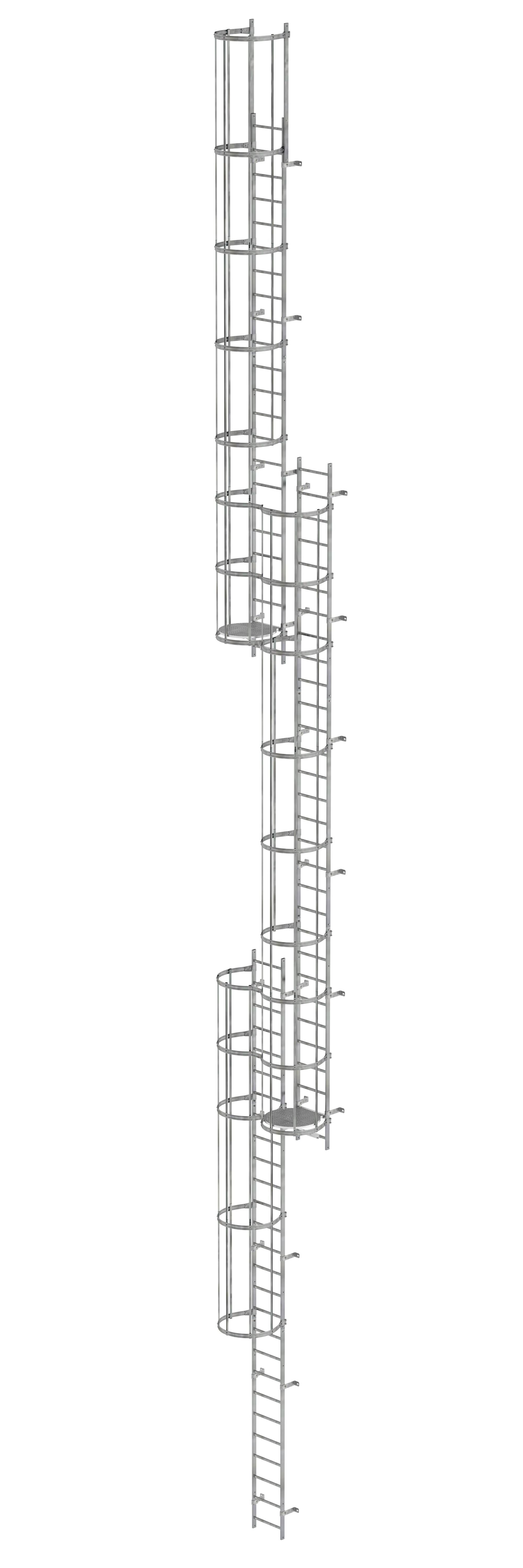 Mehrzügige Steigleiter mit Rückenschutz (Notleiter) Stahl verzinkt 18,84m