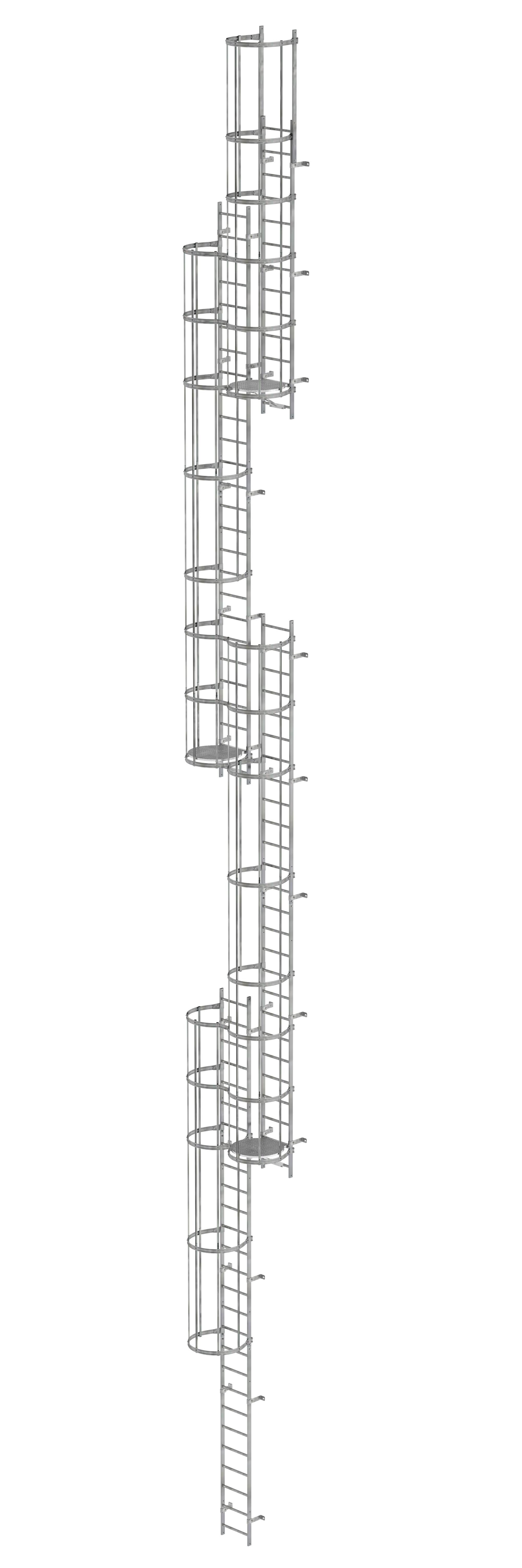 Mehrzügige Steigleiter mit Rückenschutz (Notleiter) Stahl verzinkt 19,96m