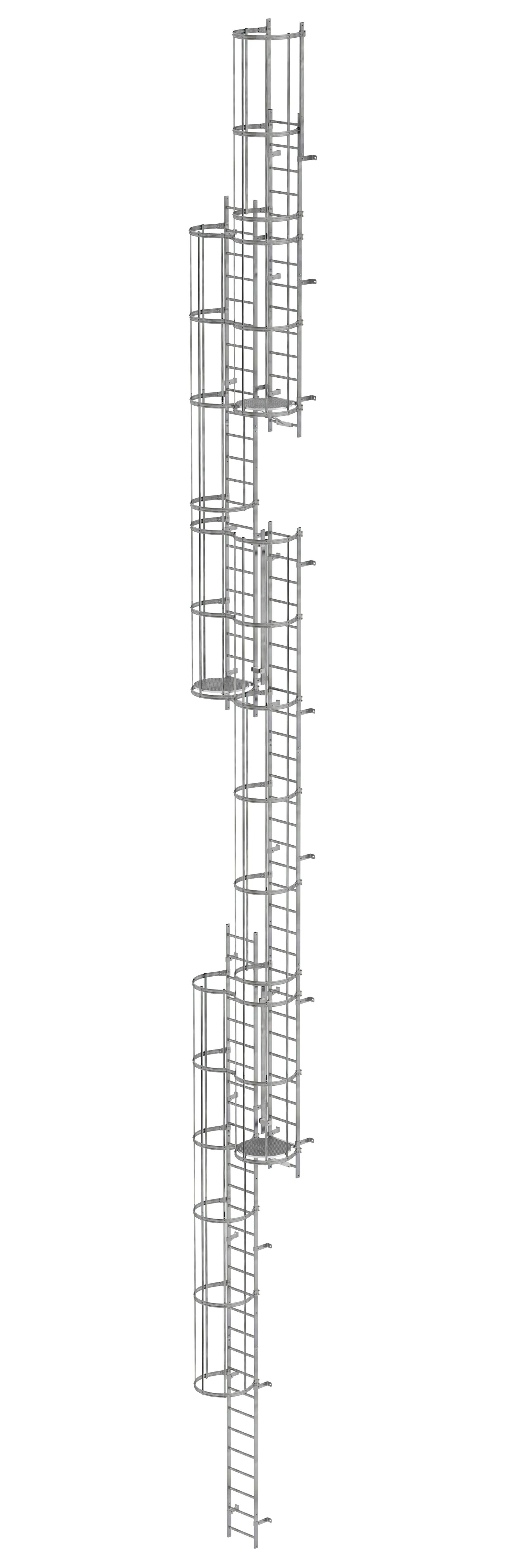 Mehrzügige Steigleiter mit Rückenschutz (Maschinen) Stahl verzinkt 19,96m