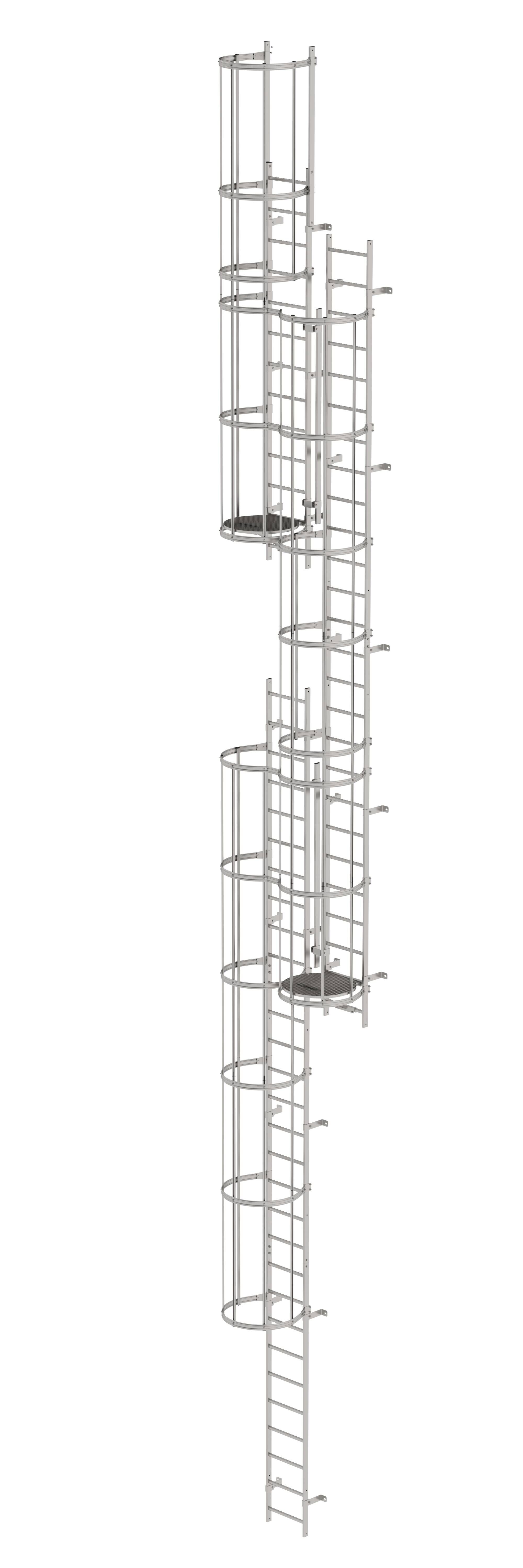 Mehrzügige Steigleiter mit Rückenschutz (Maschinen) Edelstahl 14,36m
