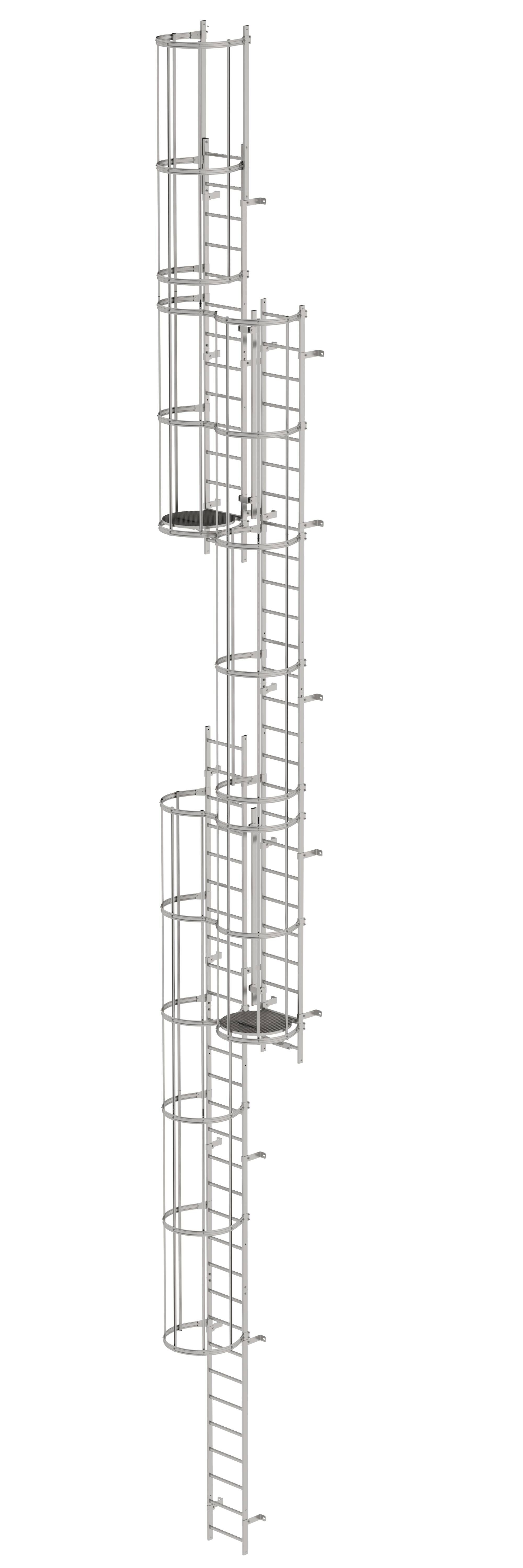 Mehrzügige Steigleiter mit Rückenschutz (Maschinen) Edelstahl 15,20m