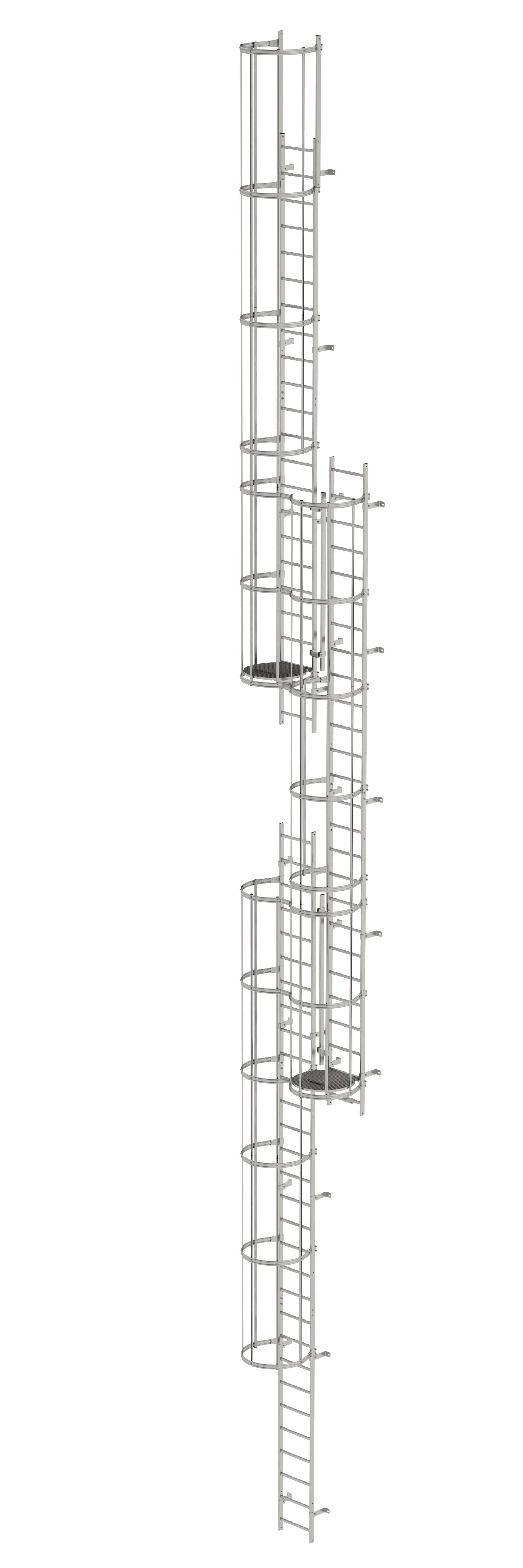 Mehrzügige Steigleiter mit Rückenschutz (Maschinen) Edelstahl 17,16m