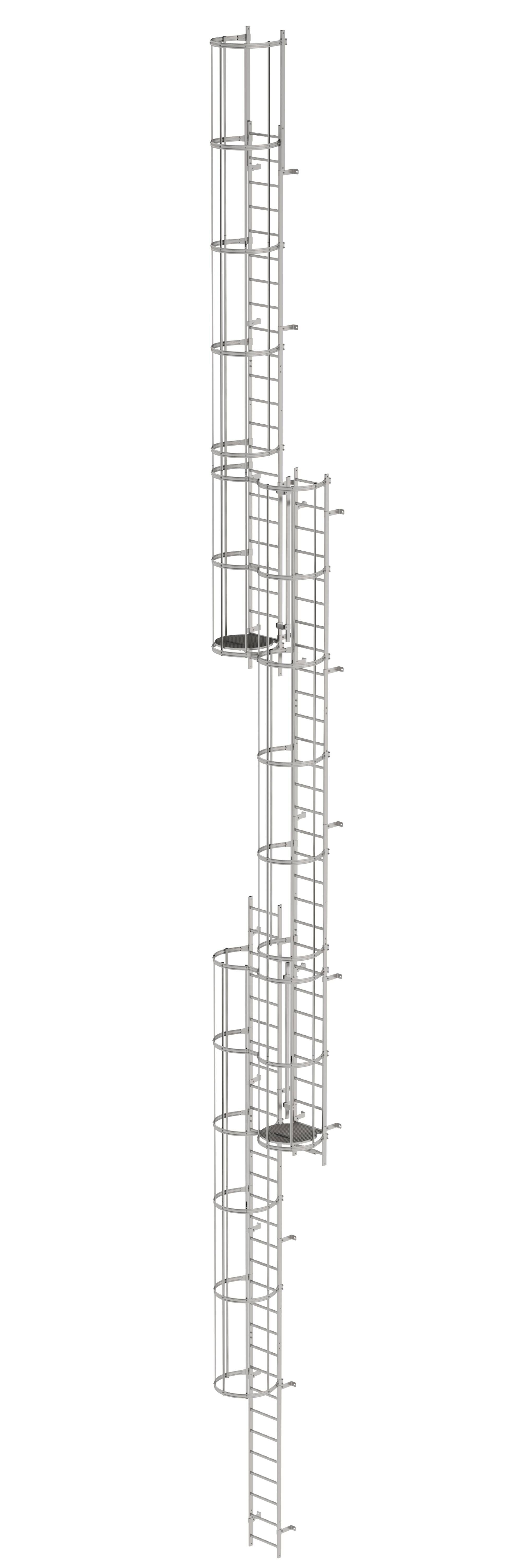 Mehrzügige Steigleiter mit Rückenschutz (Maschinen) Edelstahl 18,84m