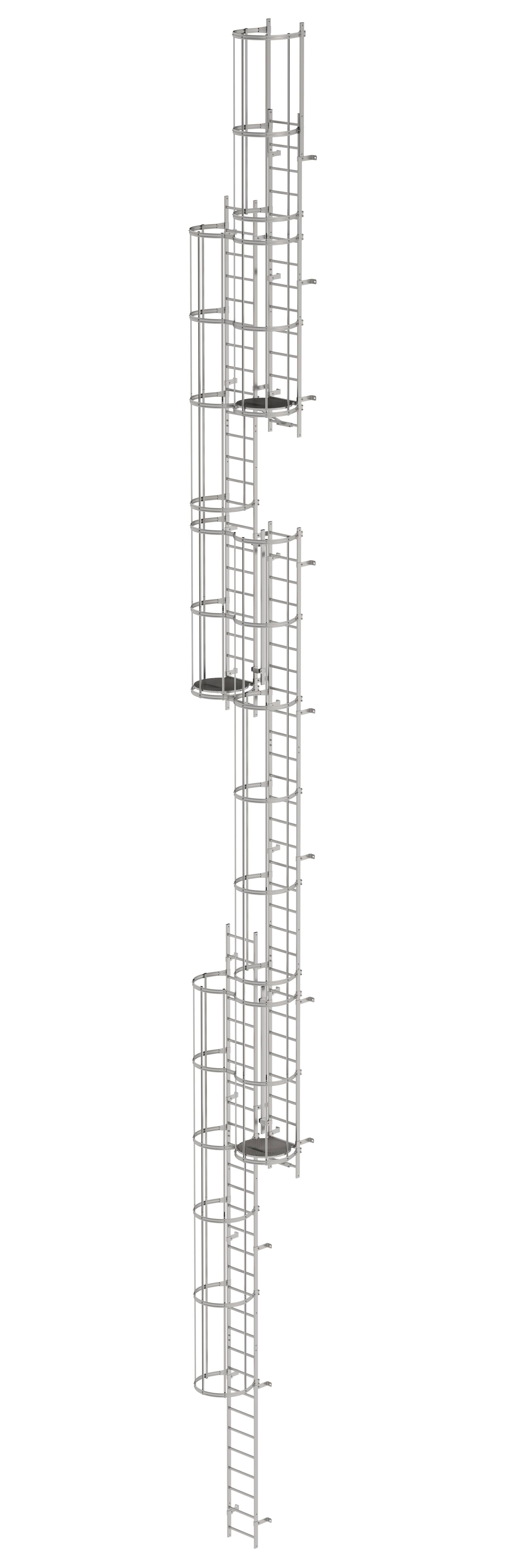 Mehrzügige Steigleiter mit Rückenschutz (Maschinen) Edelstahl 19,96m