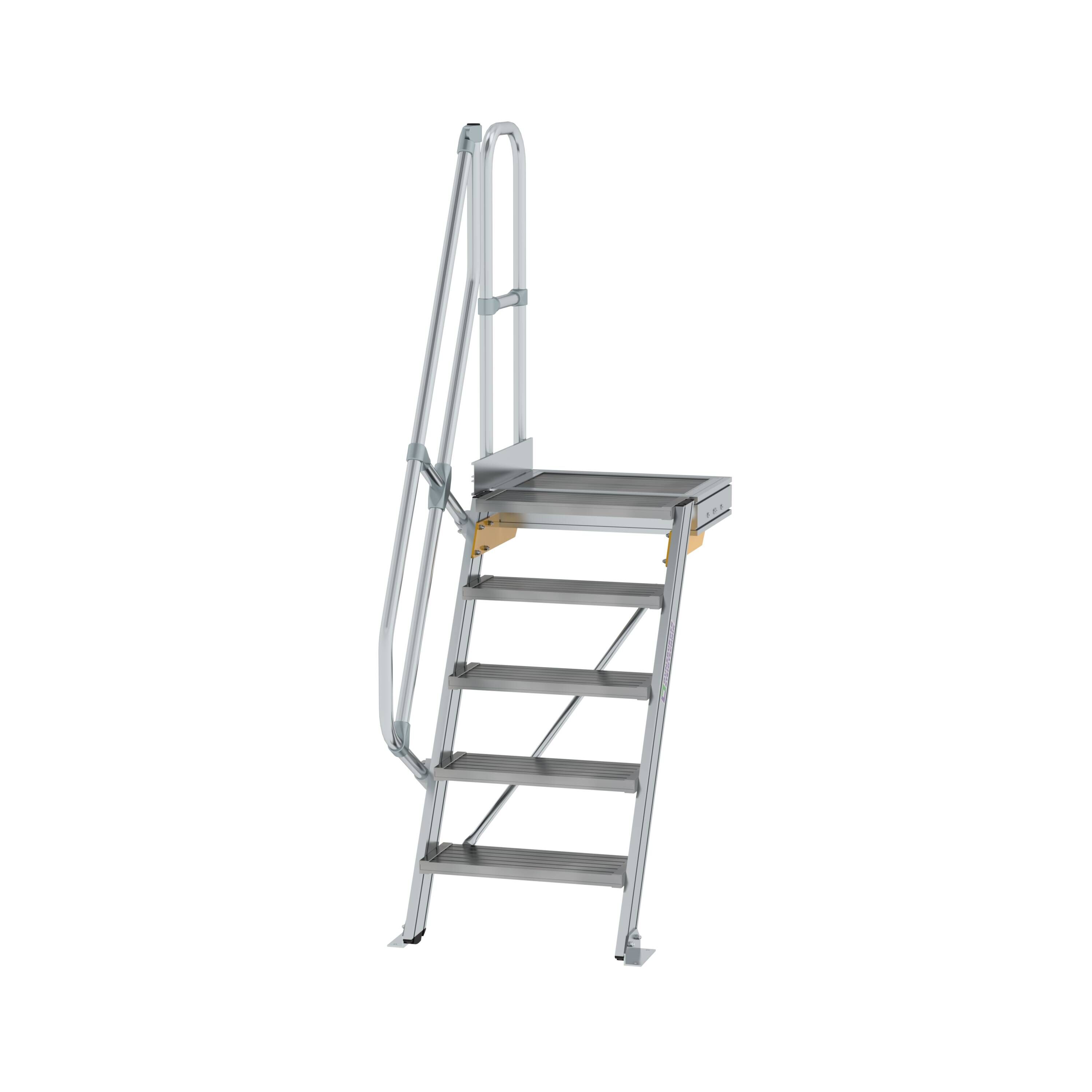Treppe mit Plattform 60° Stufenbreite 600 mm 5 Stufen Aluminium geriffelt