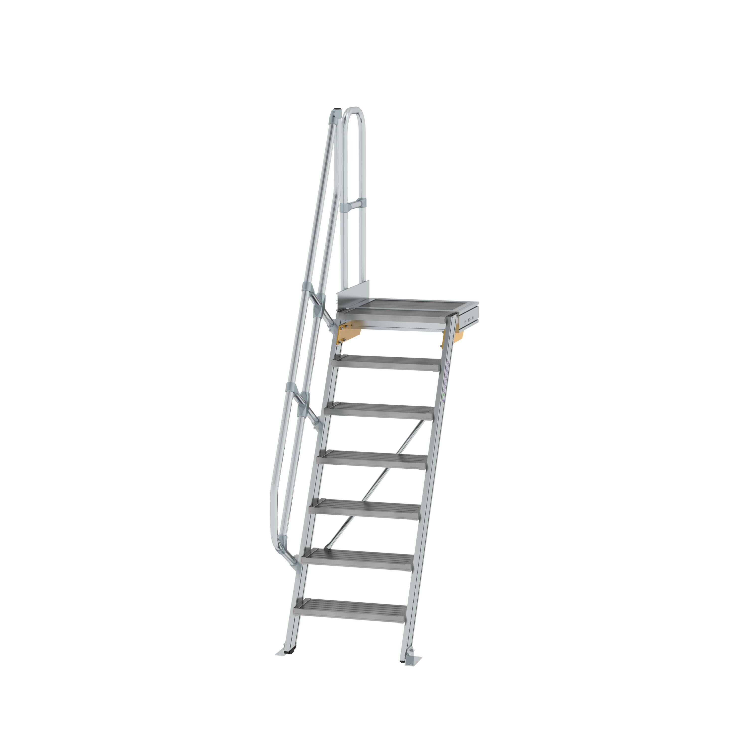 Treppe mit Plattform 60° Stufenbreite 600 mm 7 Stufen Aluminium geriffelt