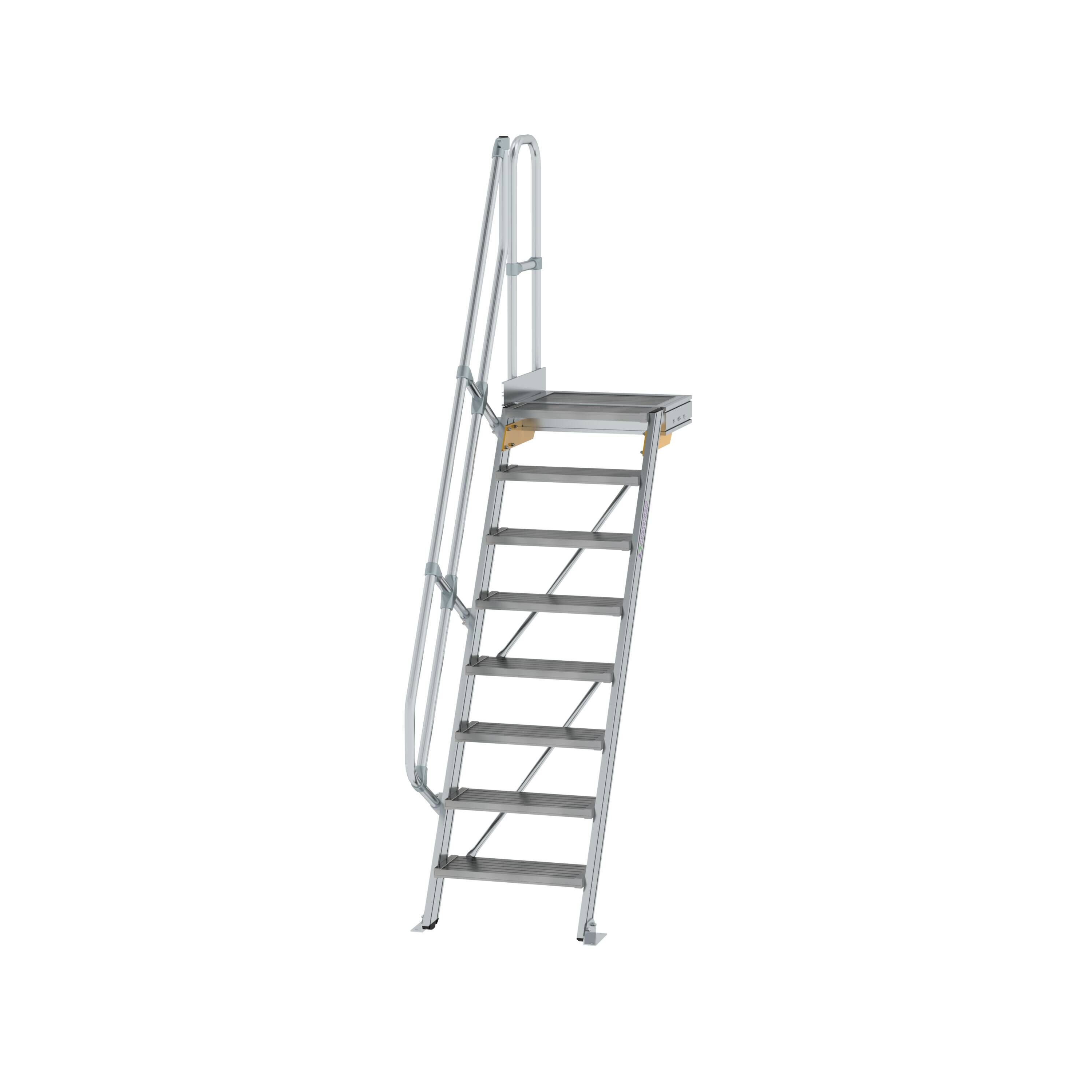 Treppe mit Plattform 60° Stufenbreite 600 mm 8 Stufen Aluminium geriffelt