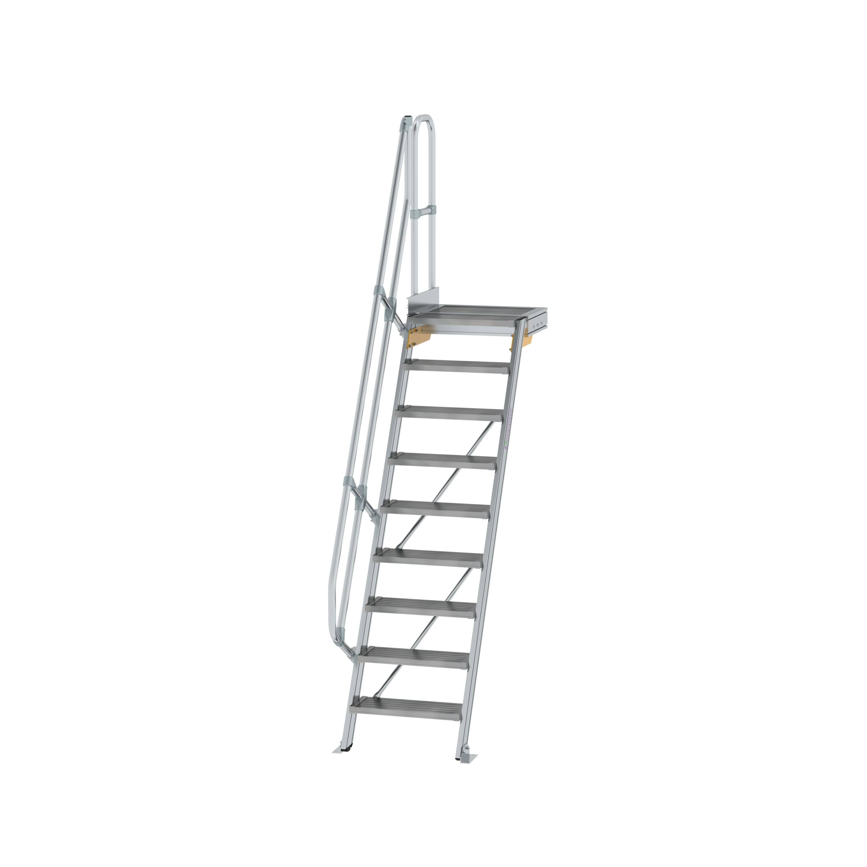 Treppe mit Plattform 60° Stufenbreite 600 mm 9 Stufen Aluminium geriffelt