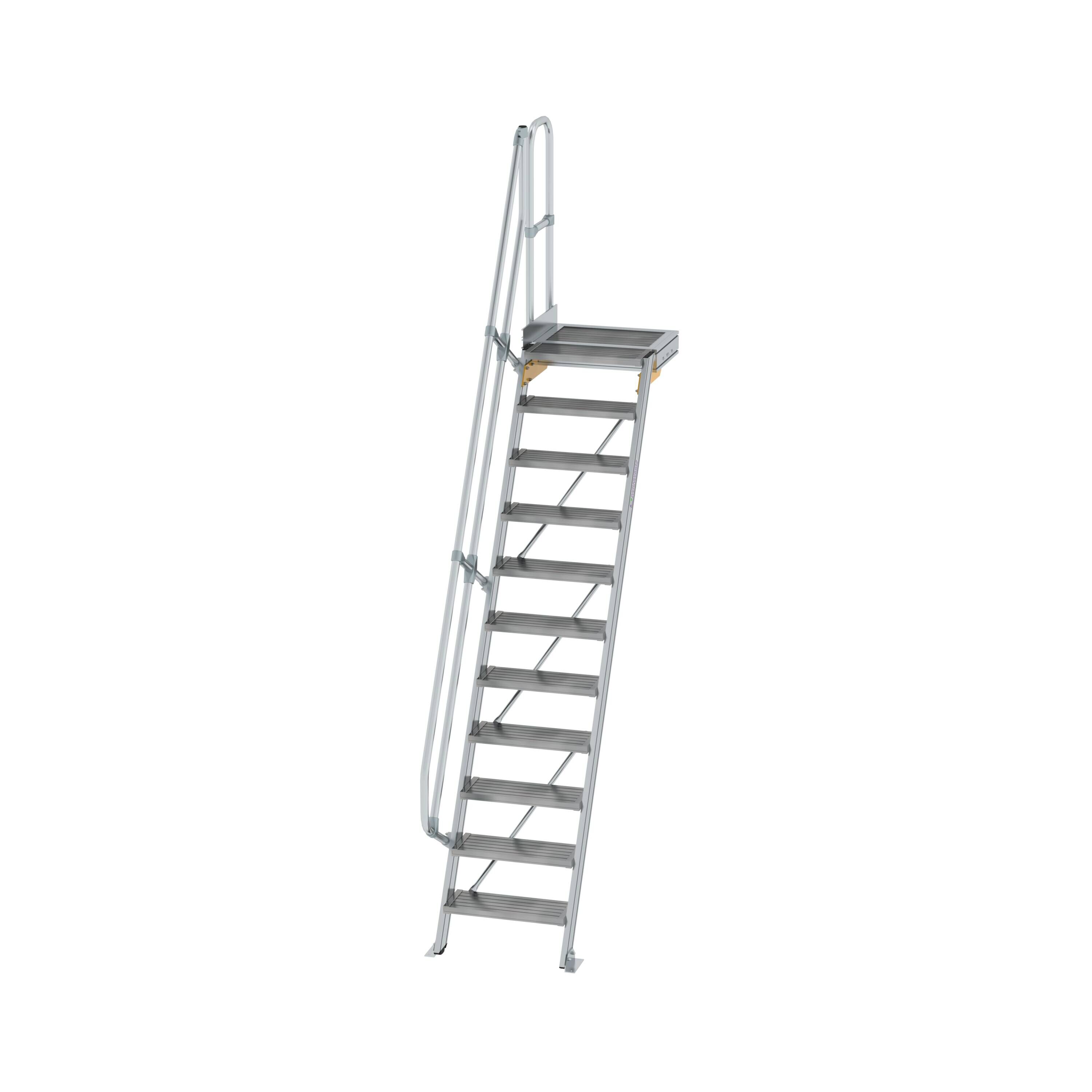 Treppe mit Plattform 60° Stufenbreite 600 mm 11 Stufen Aluminium geriffelt