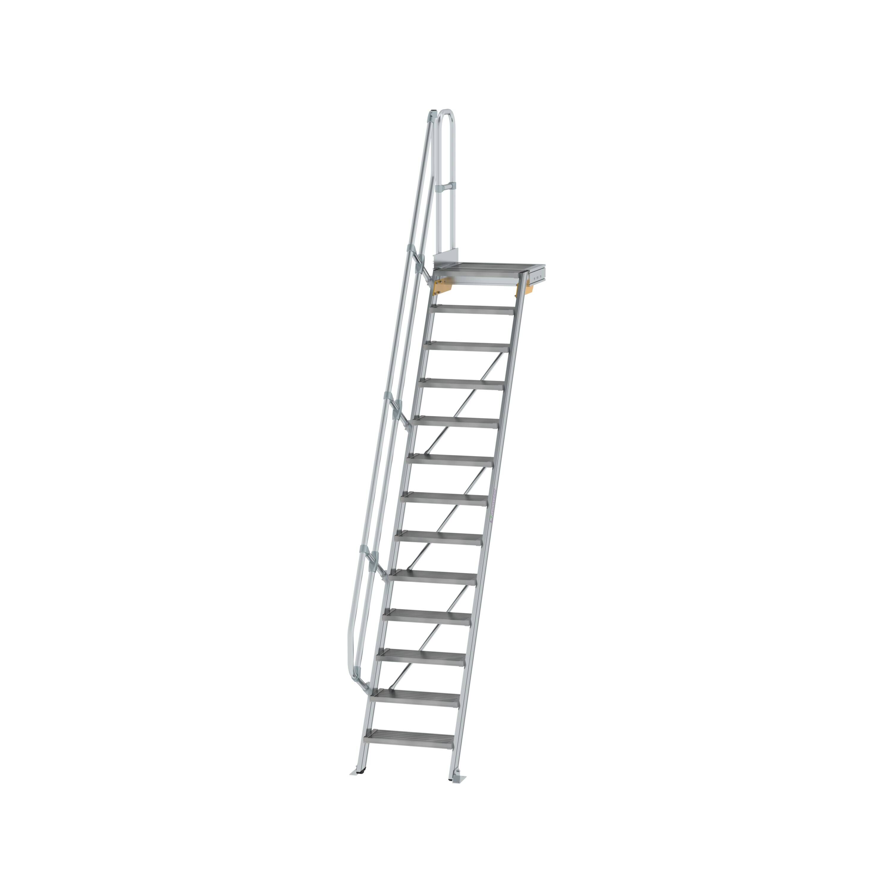 Treppe mit Plattform 60° Stufenbreite 600 mm 13 Stufen Aluminium geriffelt