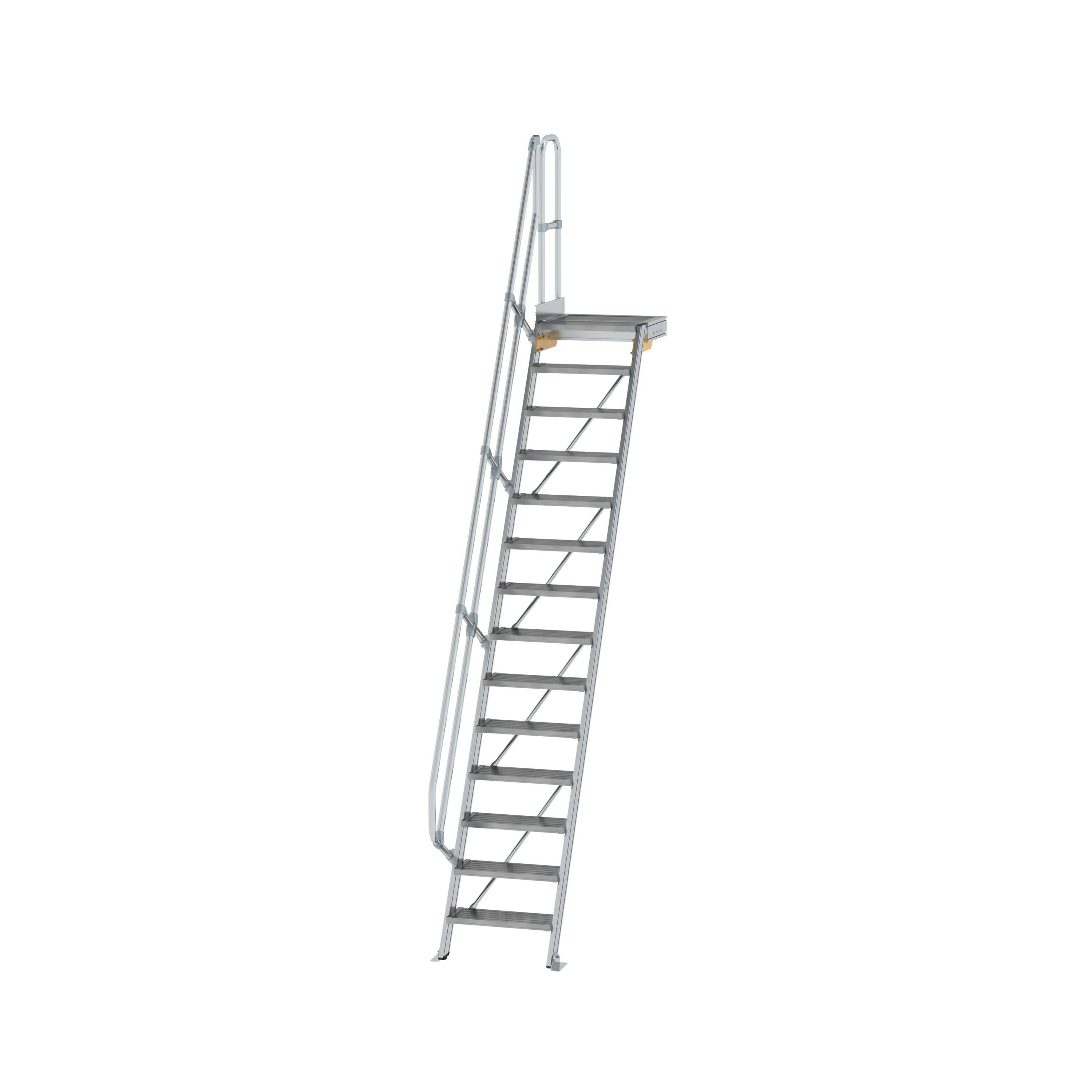 Treppe mit Plattform 60° Stufenbreite 600 mm 14 Stufen Aluminium geriffelt