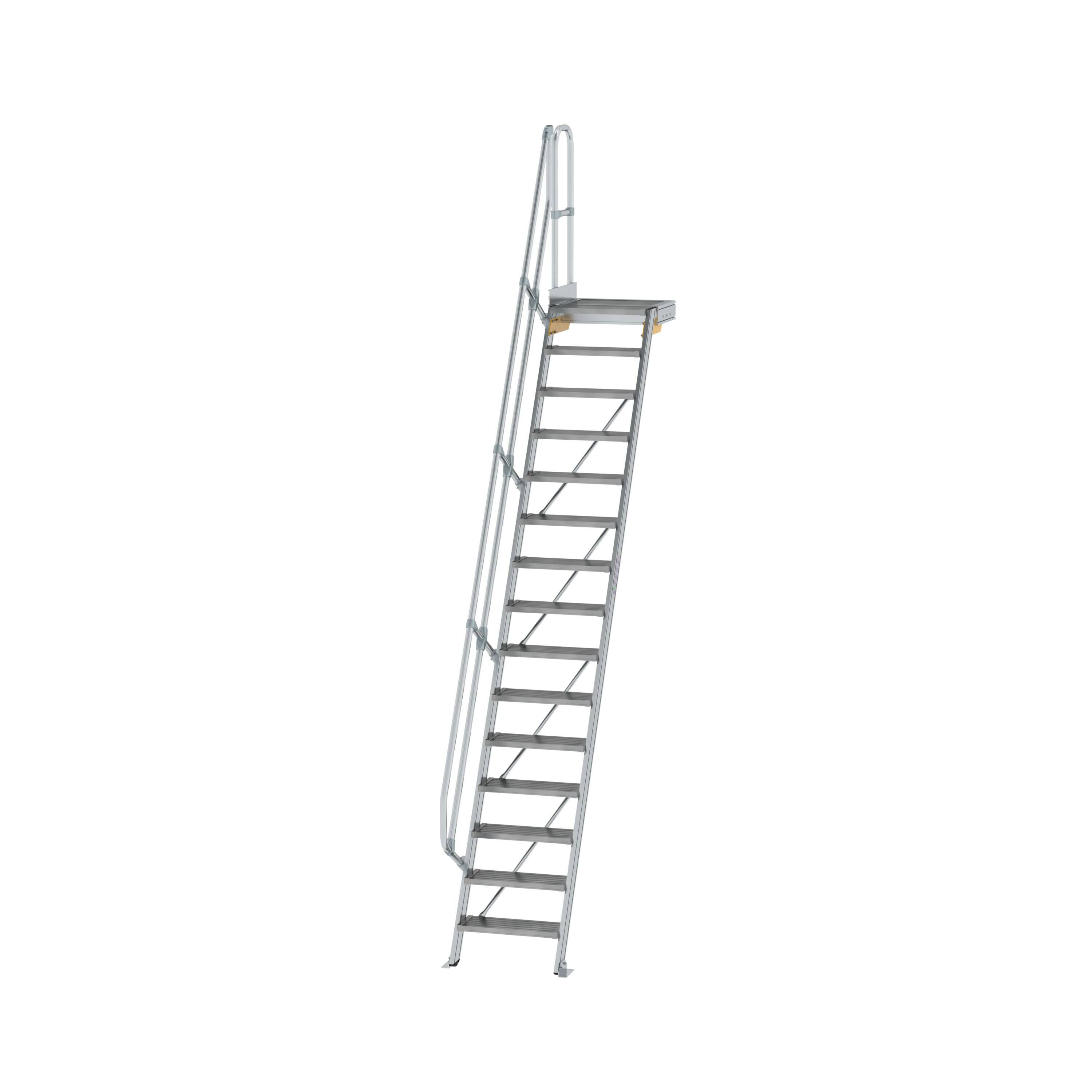 Treppe mit Plattform 60° Stufenbreite 600 mm 15 Stufen Aluminium geriffelt